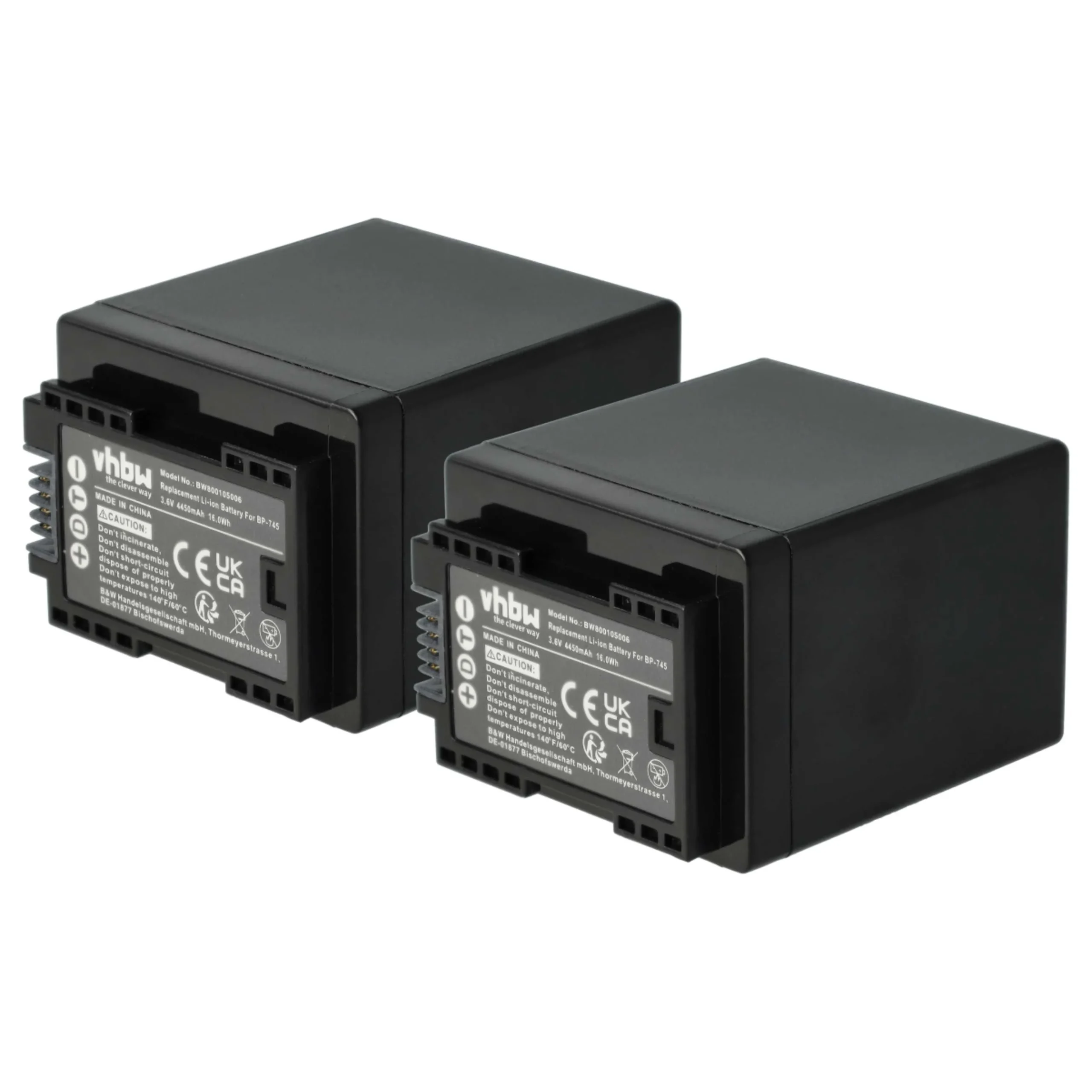 2x Batteries remplace Canon BP-745, BP-727 pour caméscope Canon- 4450mAh 3,6V Li-ion avec puce