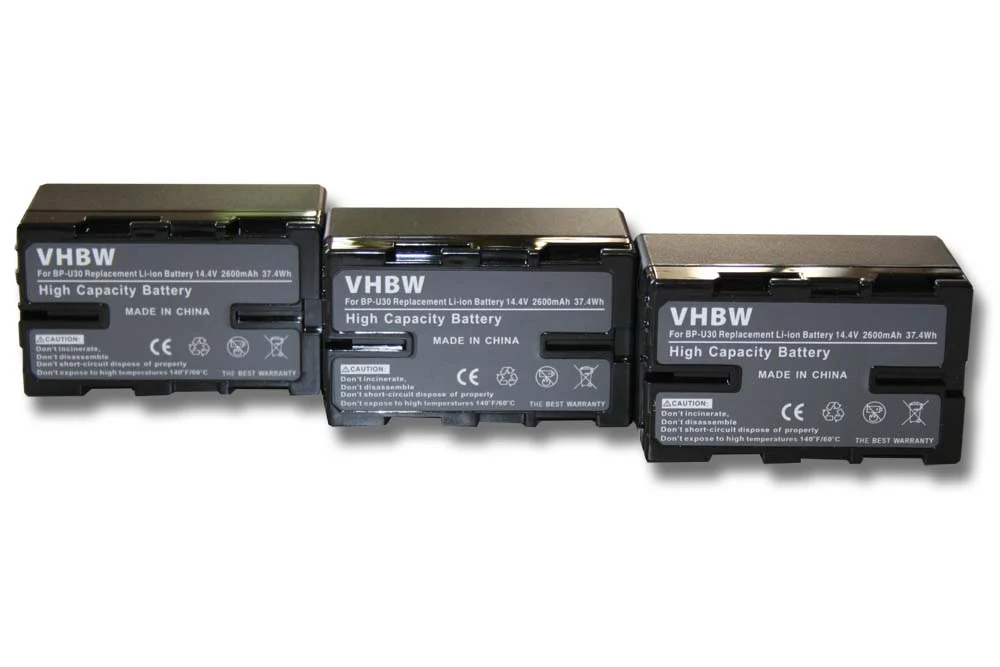3x Batteries remplace Sony BP-U60, BP-U95, BP-U30, BP-U90 pour caméscope Sony- 2600mAh 14,4V Li-ion avec puce