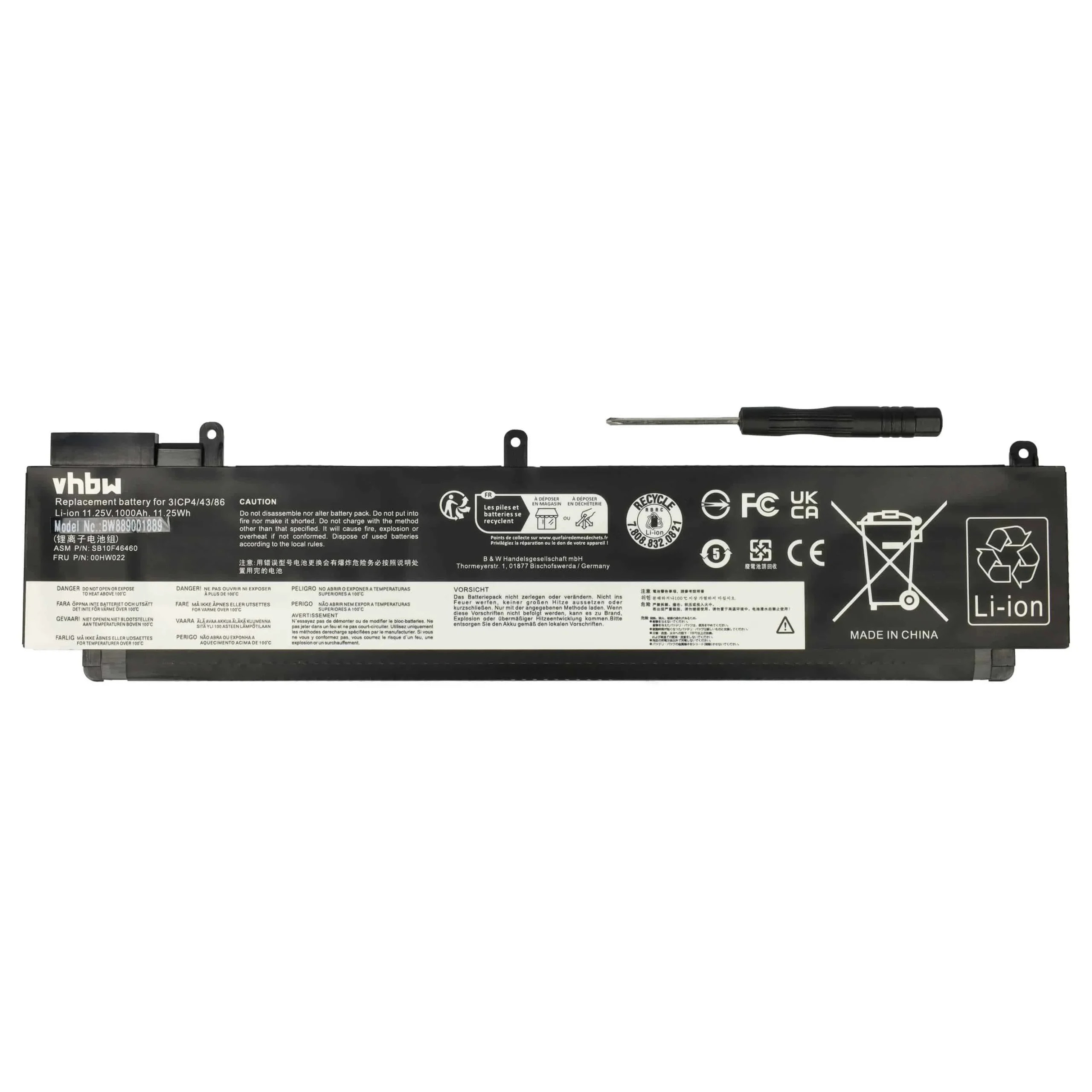 Batterie remplace Lenovo 00HW022, 00HW023, 00HW024 pour ordinateur portable Lenovo- 1000mAh 11,25V Li-polymère