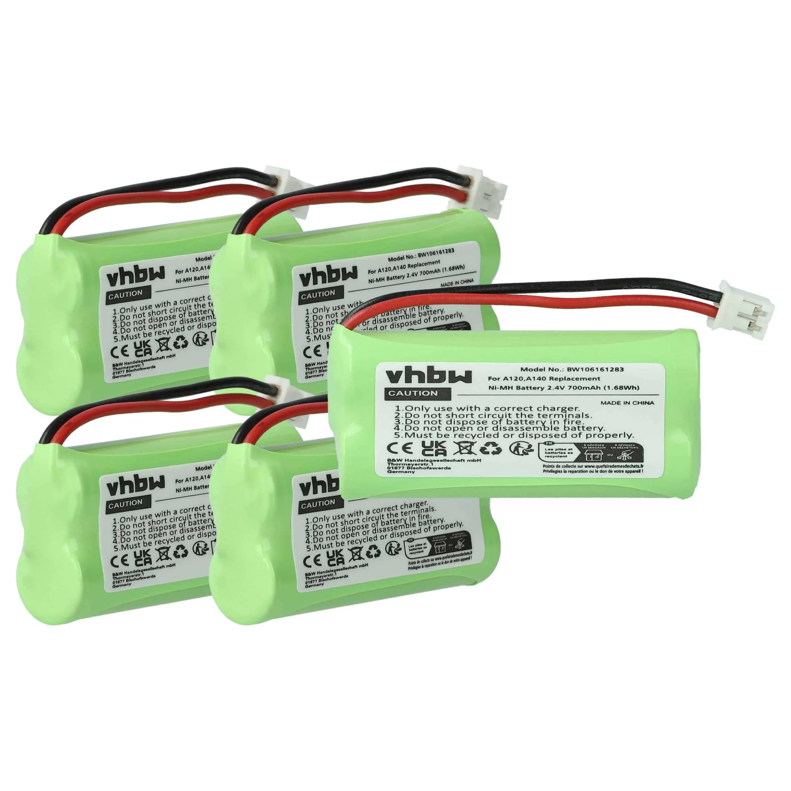 5x Batteries remplace 55AAAHR2BMX, 220382C1, 220436C1, 41AAAH2BMX pour téléphone T-Com - 700mAh 2,4V NiMH