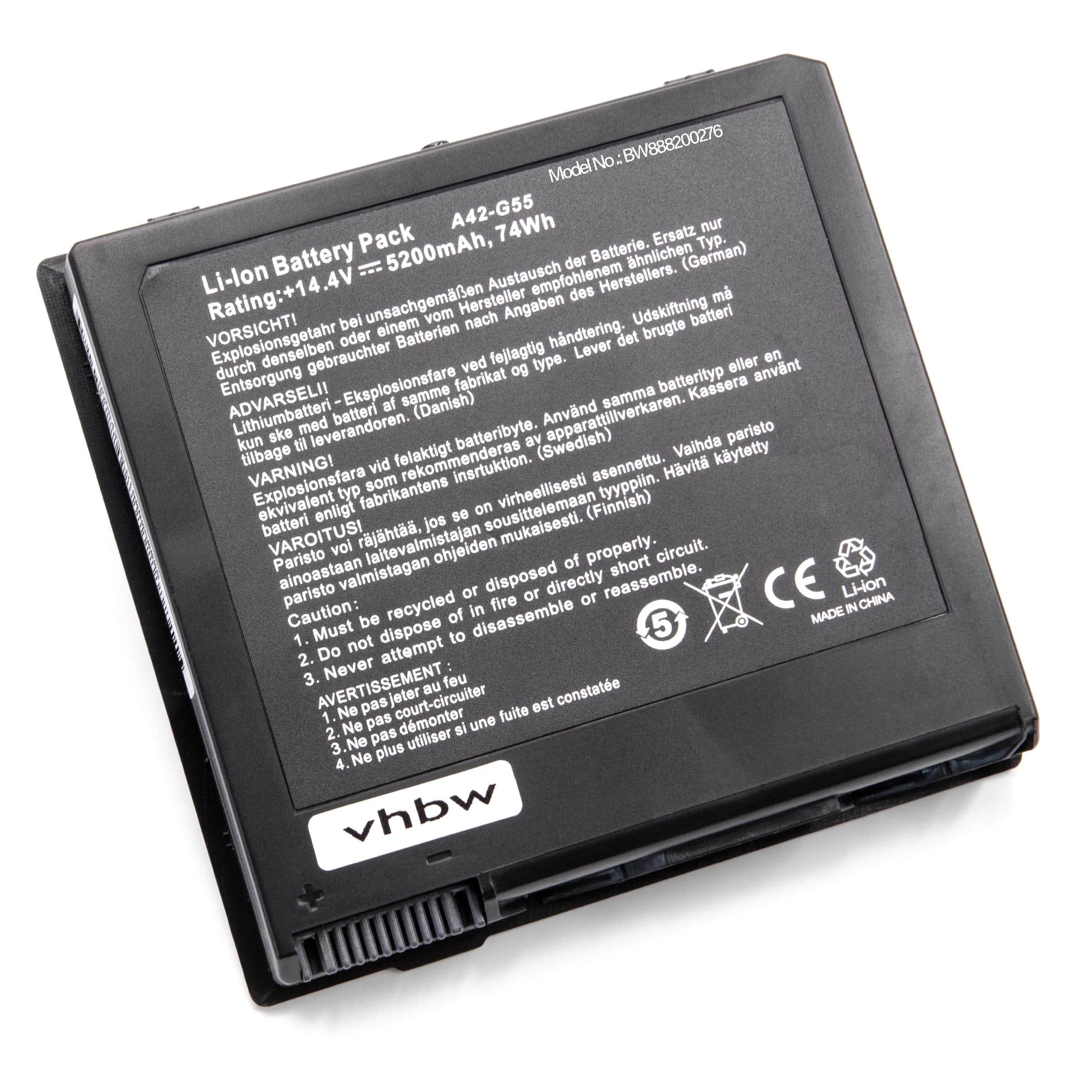 Batterie remplace Asus 0B110-00080000, A42-G55 pour ordinateur portable Asus- 5200mAh 14,4V Li-ion, noir