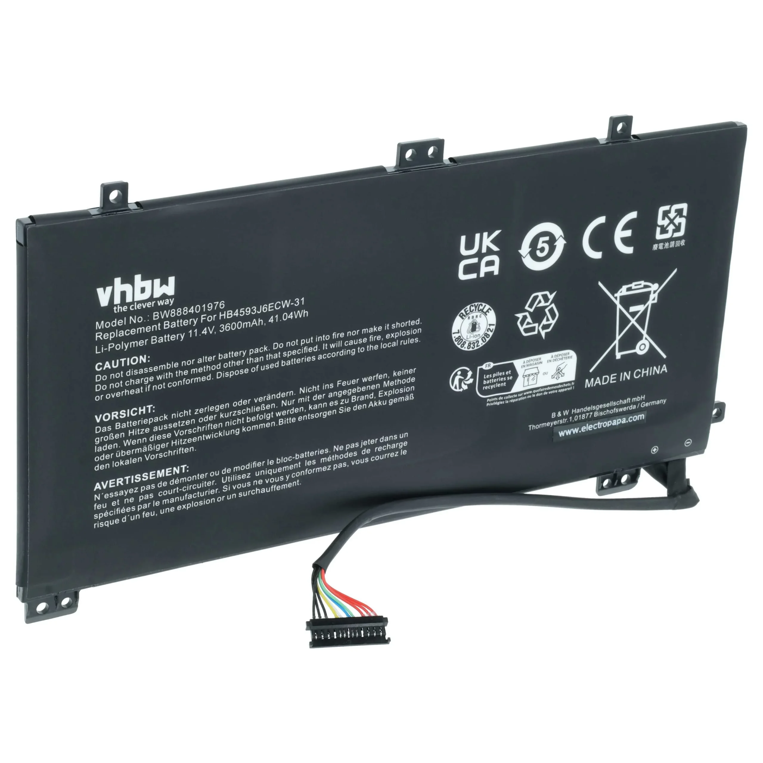 Batterie remplace Huawei HB4593J6ECW pour ordinateur portable Huawei- 3600mAh 11,4V Li-polymère