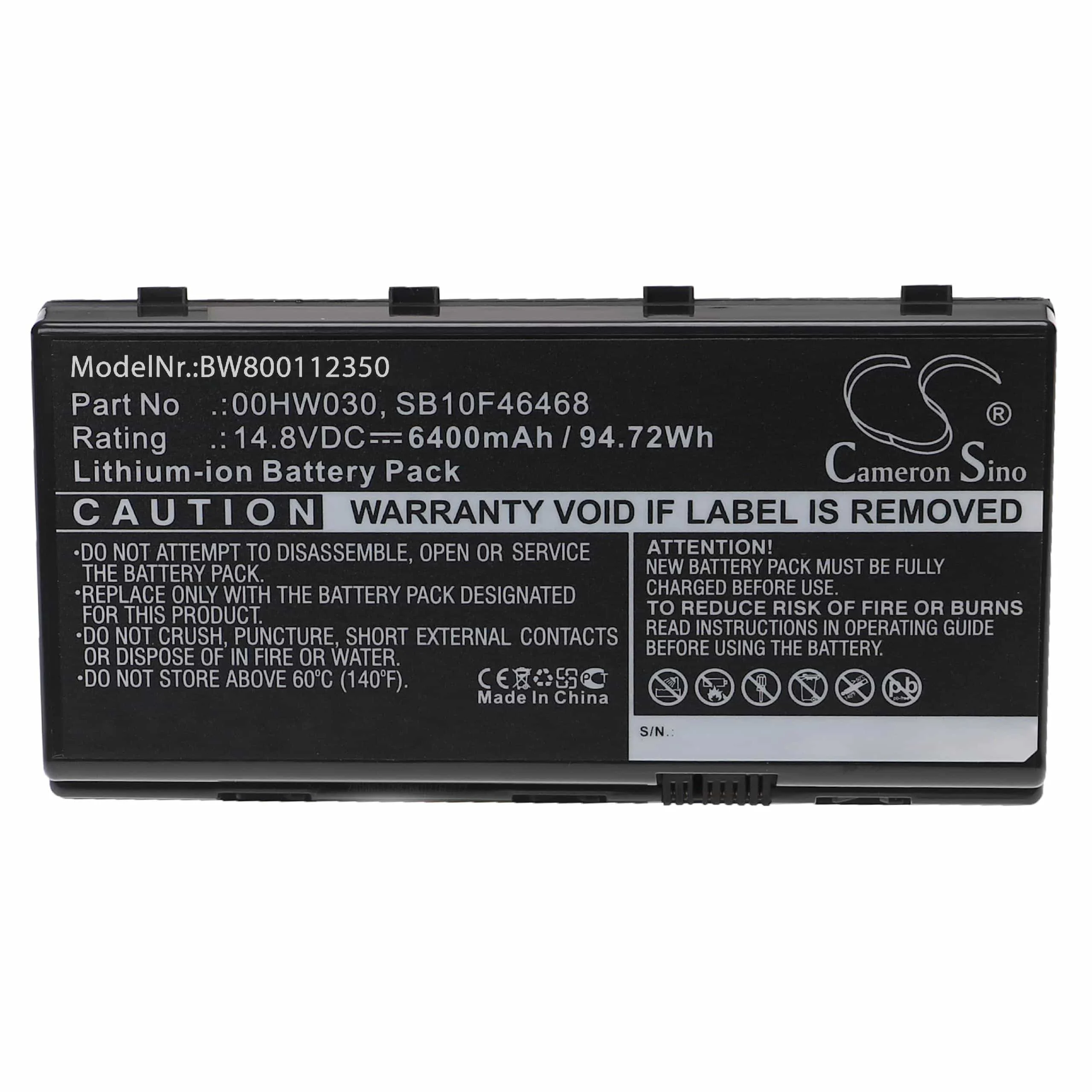 Batterie remplace Lenovo 00HW030, 01AV451 pour ordinateur portable Lenovo- 6400mAh 14,8V Li-ion, noir