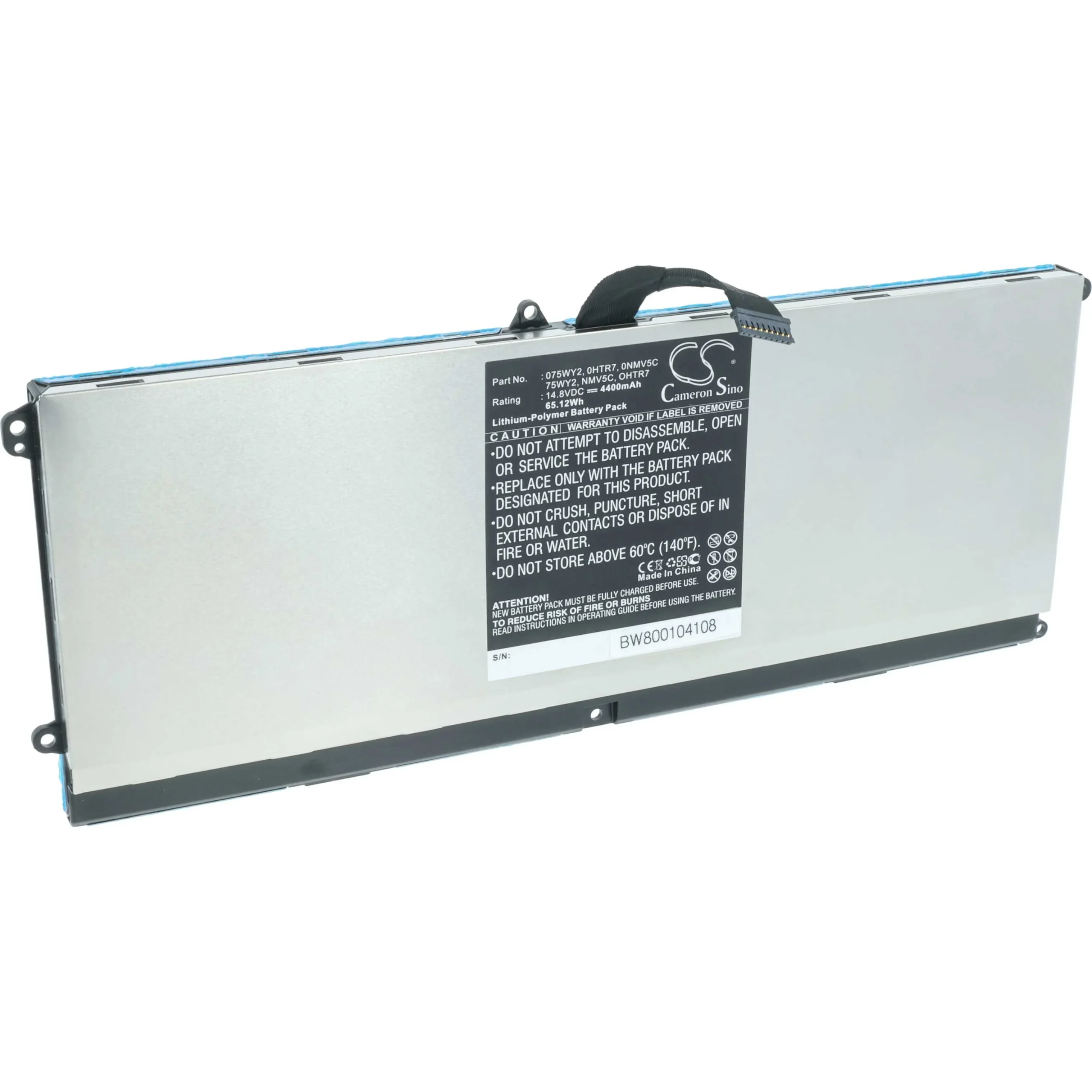 Batterie remplace Dell 0HTR7, 075WY2, 0NMV5C pour ordinateur portable Dell- 4400mAh 14,8V Li-polymère, noir