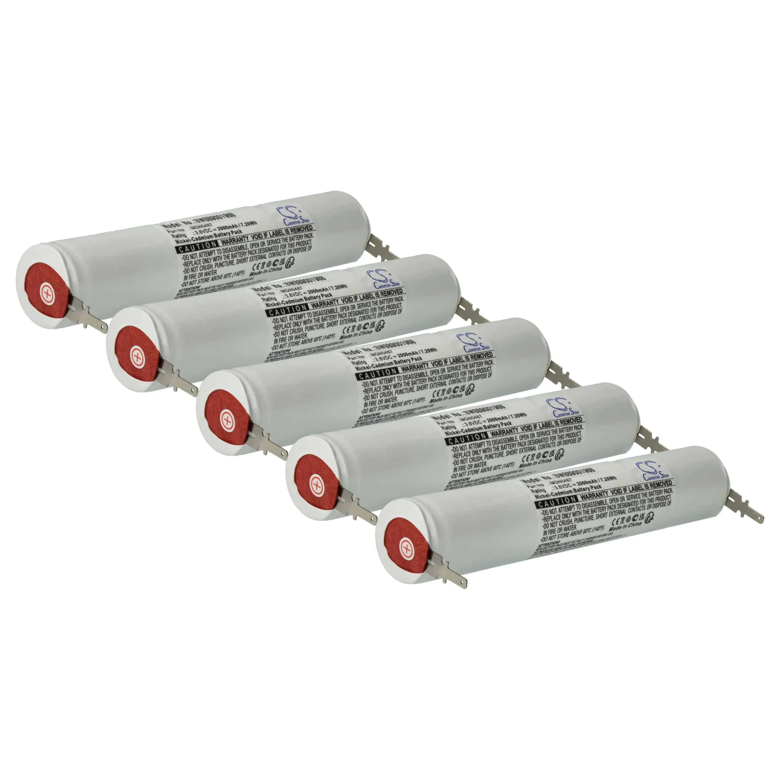 5x Batteries remplace Schneider OVA TD110431 pour éclairage de secours Schneider - 2000mAh 3,6V NiCd