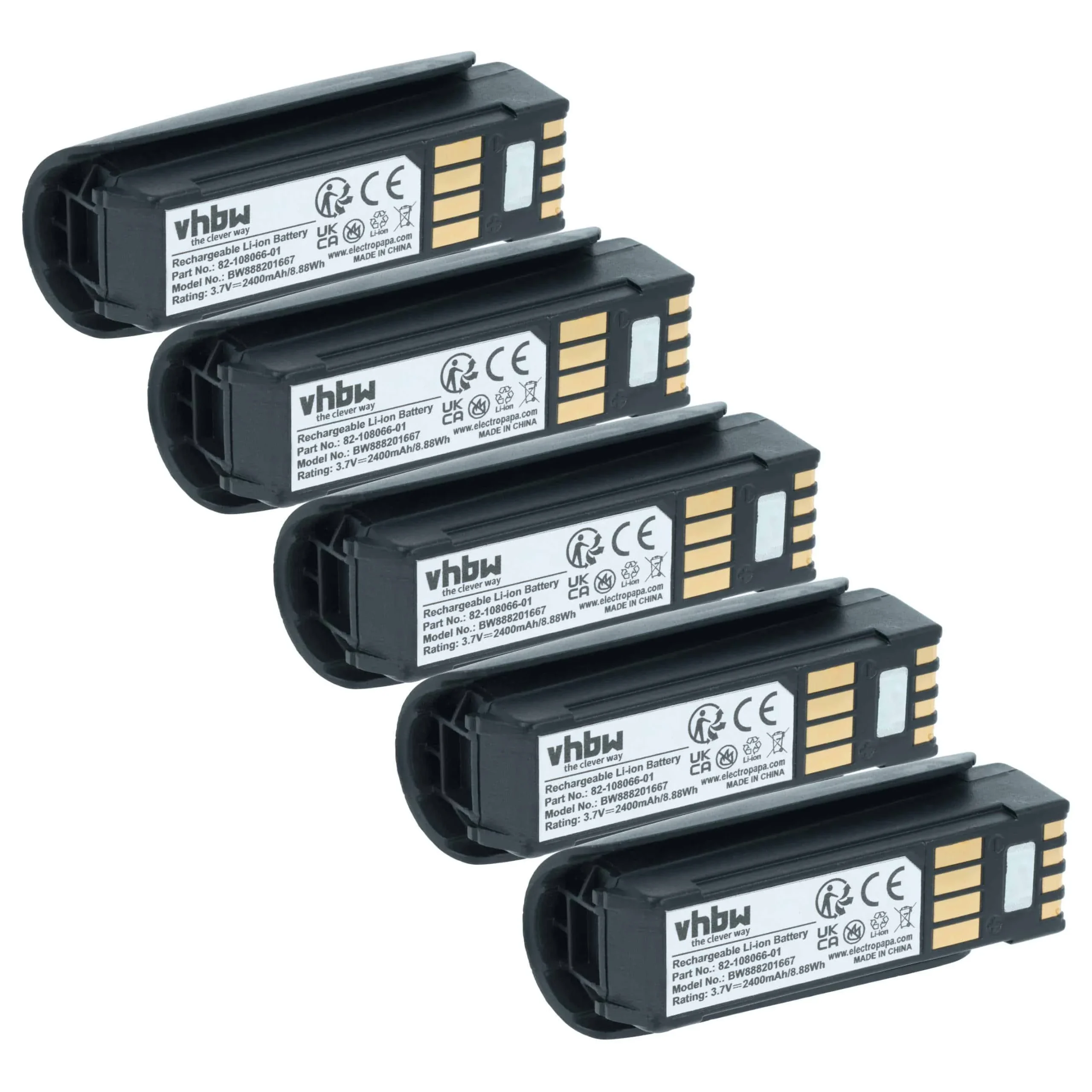 5x Batteries remplace 82-108066-1, KT-BTYMT-01R, 82-108066-01 pour scanner de code-barre Symbol - 2400mAh 3,7V