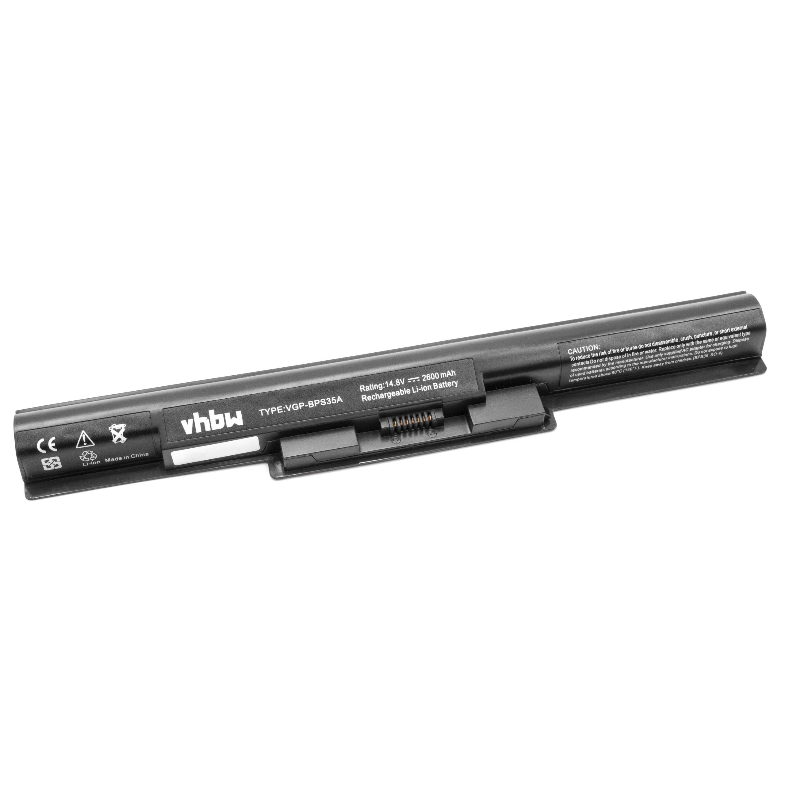 Batterie remplace Sony VGP-BPS35A, VGP-BPS35 pour ordinateur portable Sony- 2600mAh 14,8V Li-ion, noir
