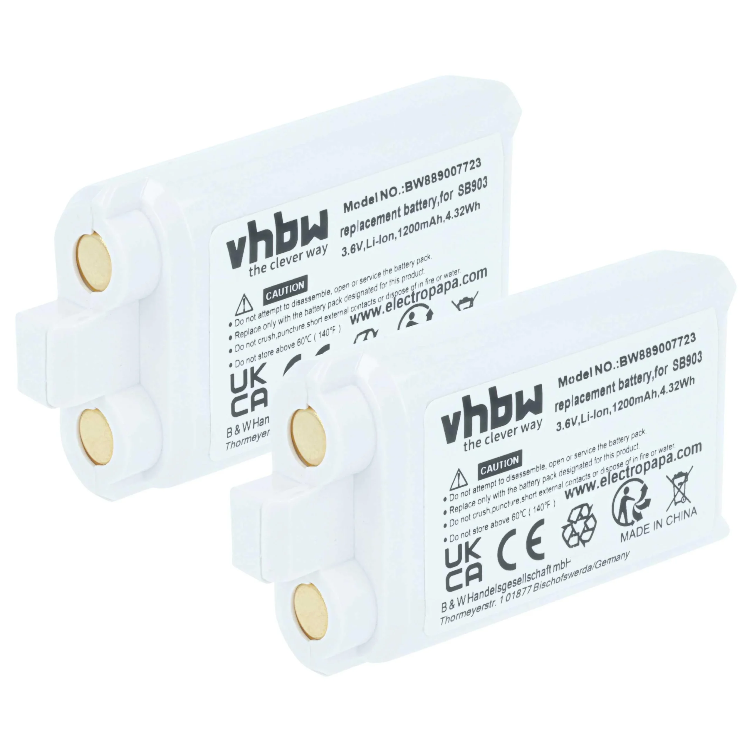 2x Batteries remplace Shure SB903 pour système radio numérique Shure - 1200mAh 3,7V Li-ion