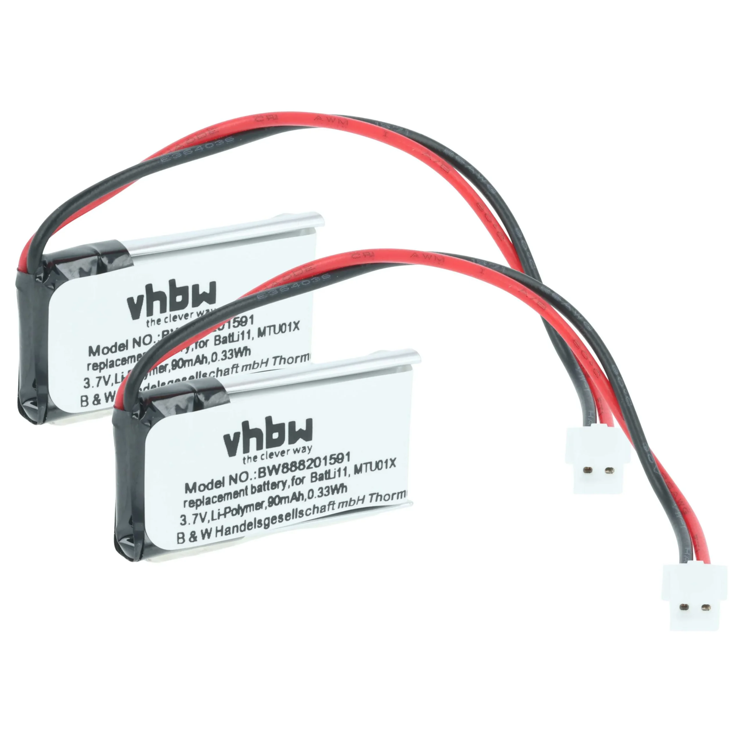 2x Batteries remplace Intercom BatLi11, MTU01X pour centrale d'alarme Daitem - 90mAh 3,7V Li-polymère