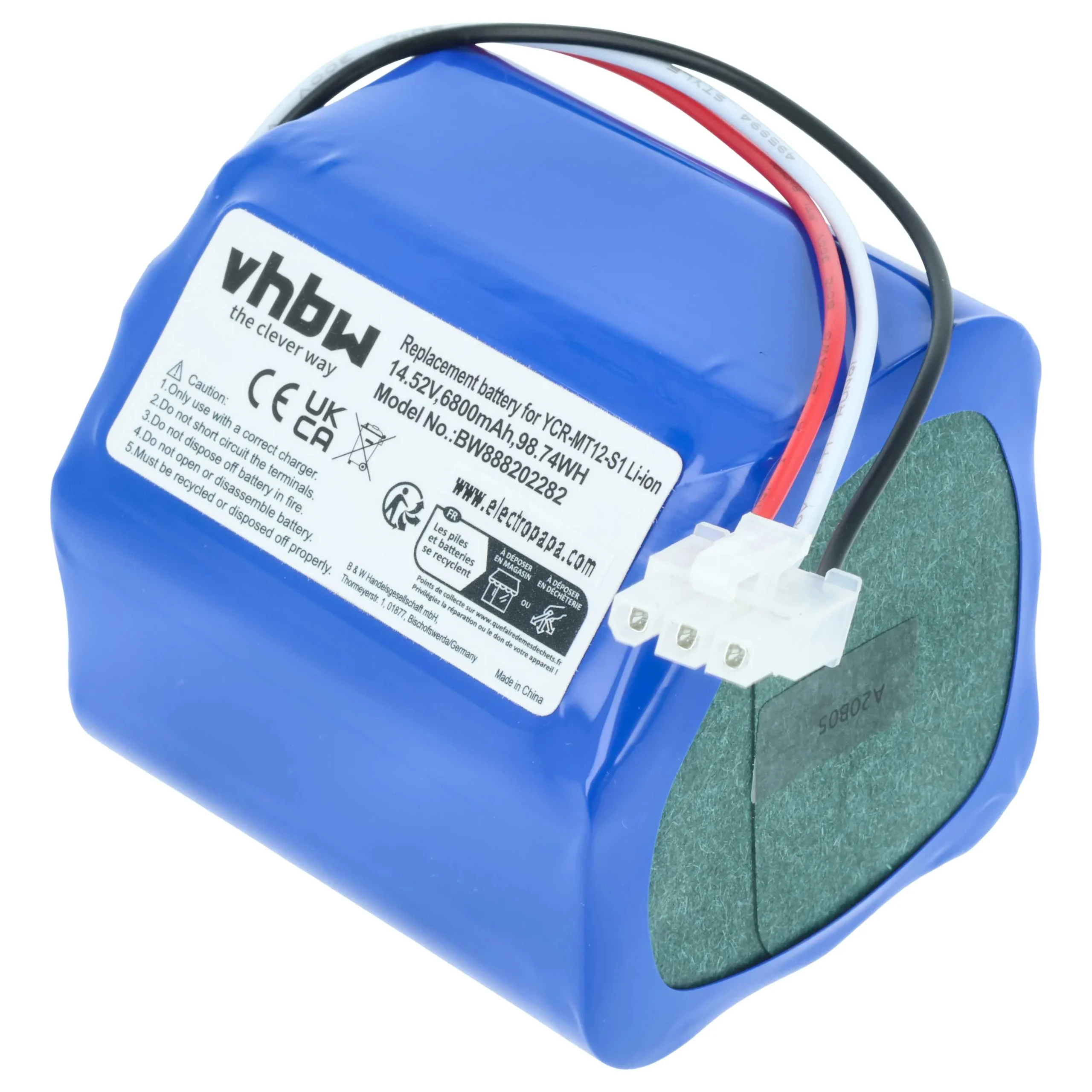 Batterie remplace iClebo YCR-MT12-S1, YCR-M07-20W pour robot aspirateur iClebo - 6800mAh 14,52V Li-ion