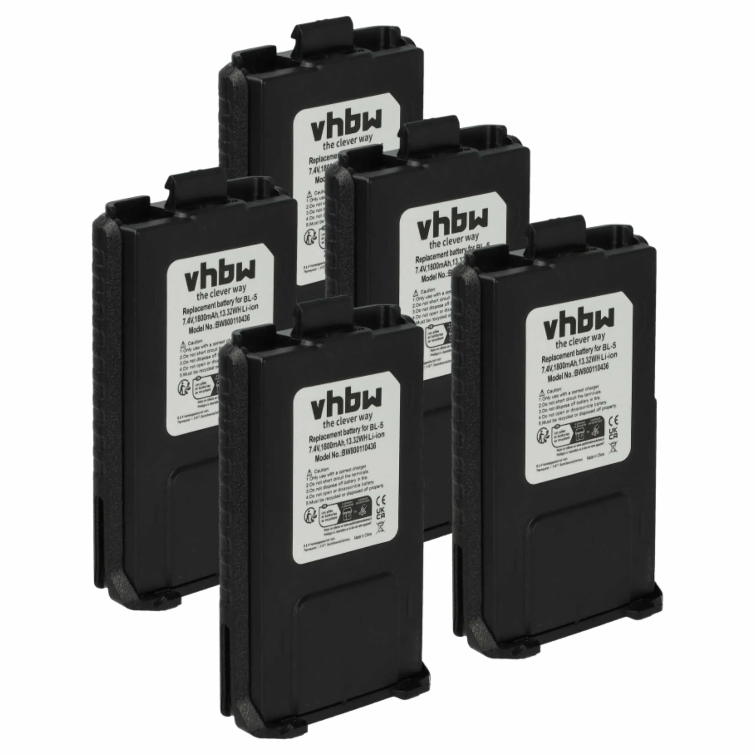 5x Batteries remplace Baofeng BL-5 pour radio talkie-walkie TYT- 1800mAh 7,4V Li-ion