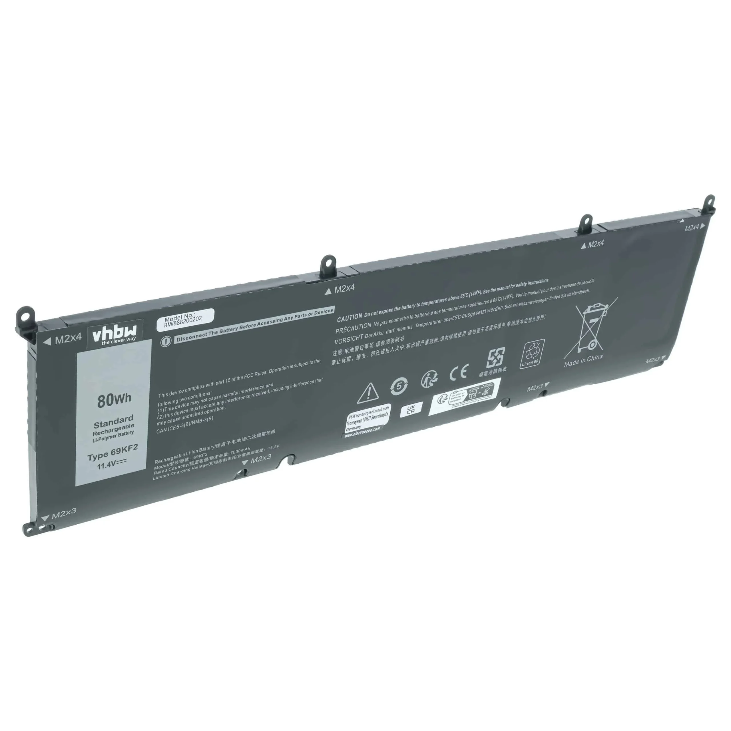 Batterie remplace Dell 70N2F, DVG8M, 69KF2, 8FCTC pour ordinateur portable Dell- 7000mAh 11,4V Li-polymère