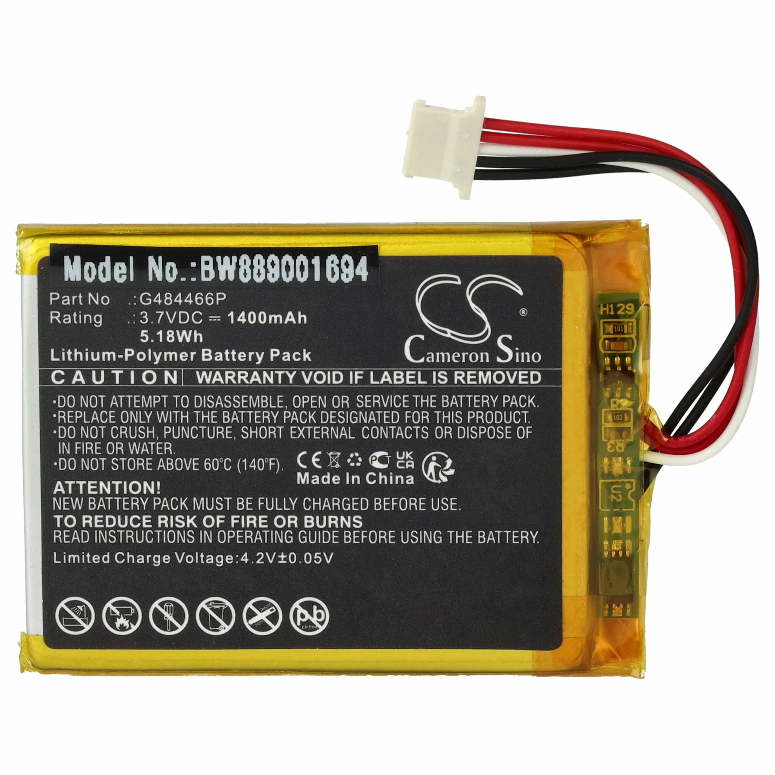 Batterie remplace Polar G484466P pour compteur de vélo GPS Polar - 1400mAh 3,7V Li-polymère