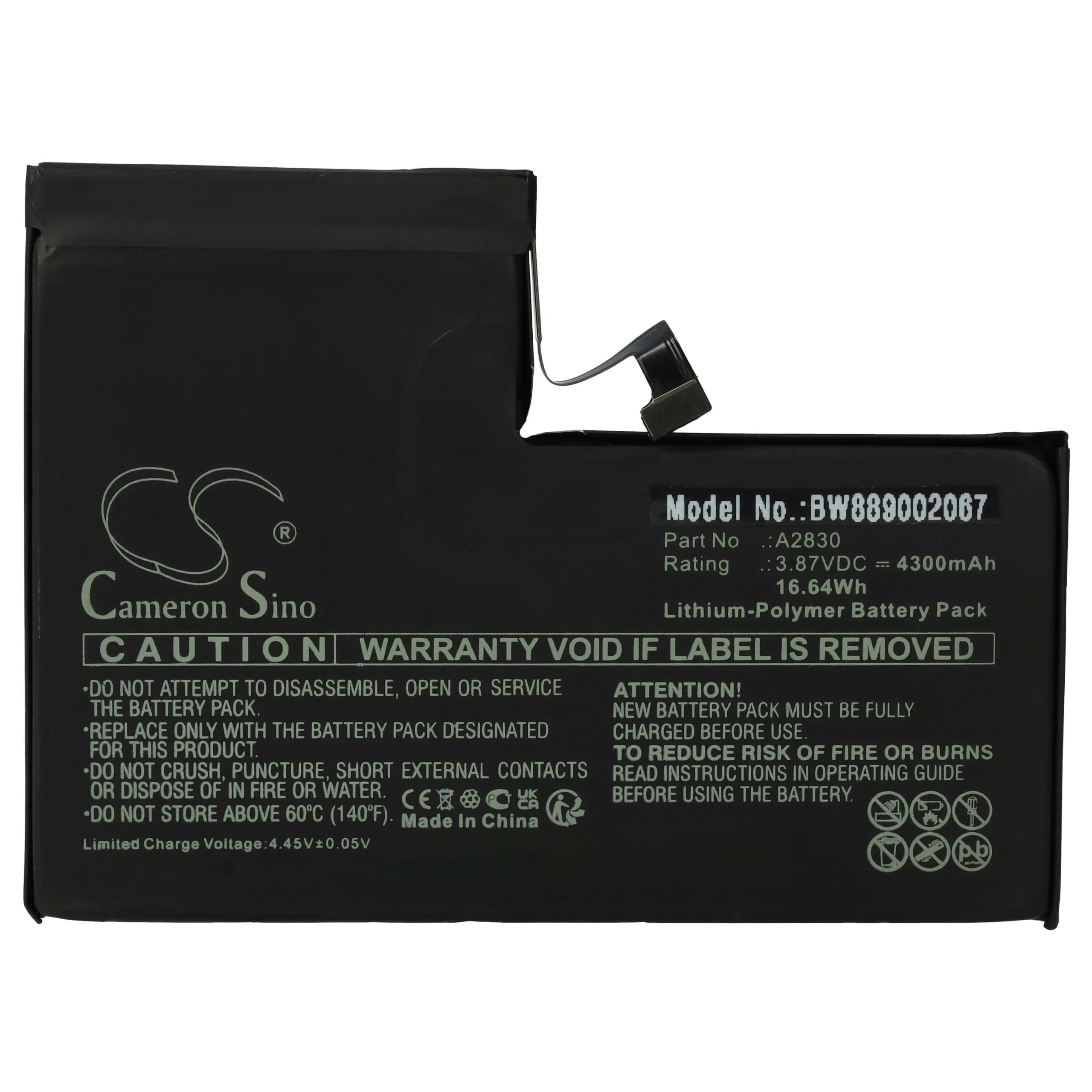 Batterie remplace Apple A2830 téléphone portable Apple - 4300mAh 3,87V Li-polymère