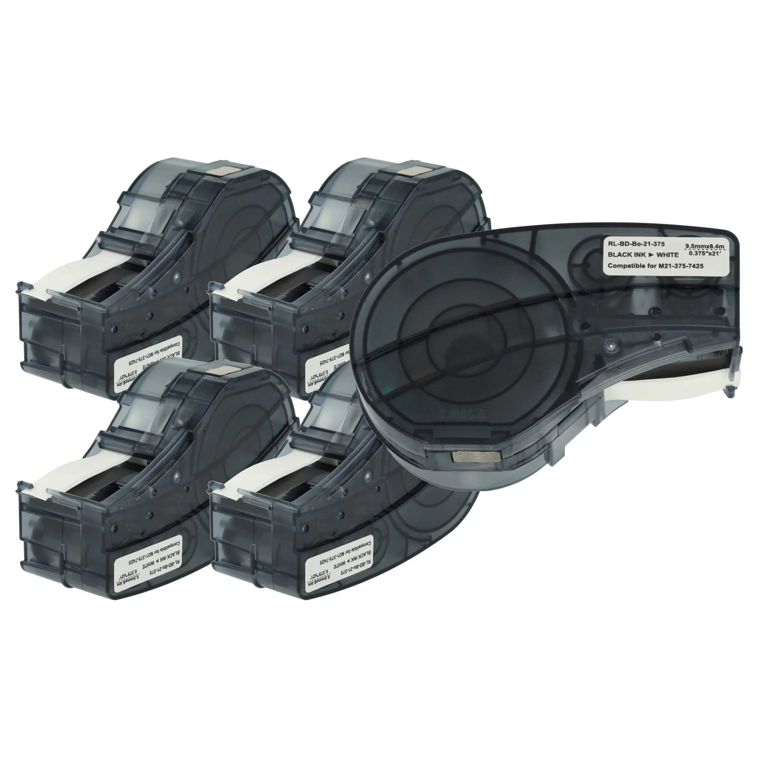 5x Cassettes à ruban remplacent Brady M21-375-7425 - 9,5mm lettrage Noir ruban Blanc, polypropylène