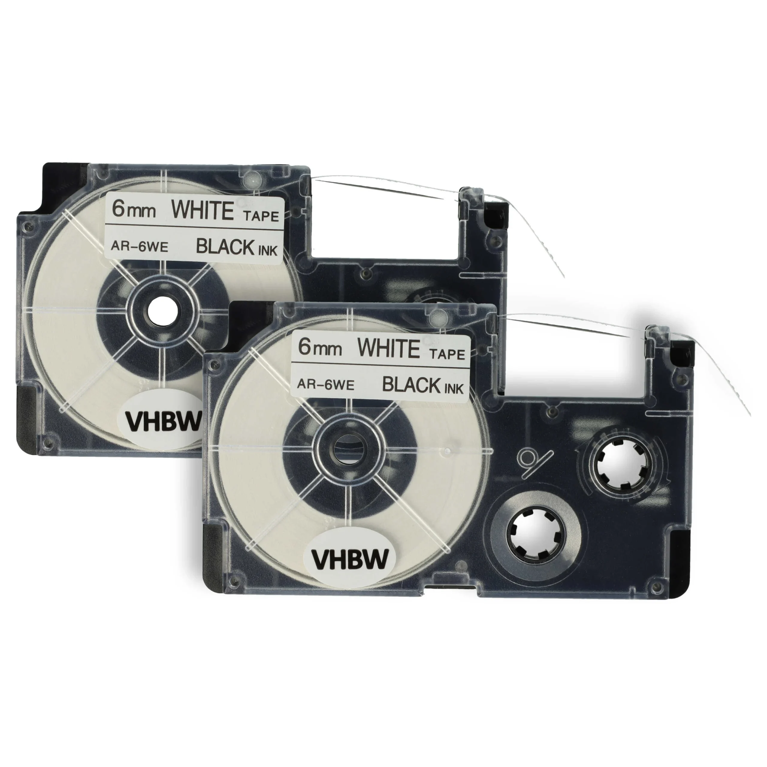 2x Cassettes à ruban remplacent Casio XR-6WE, XR-6WE1 - 6mm lettrage Noir ruban Blanc, plastique