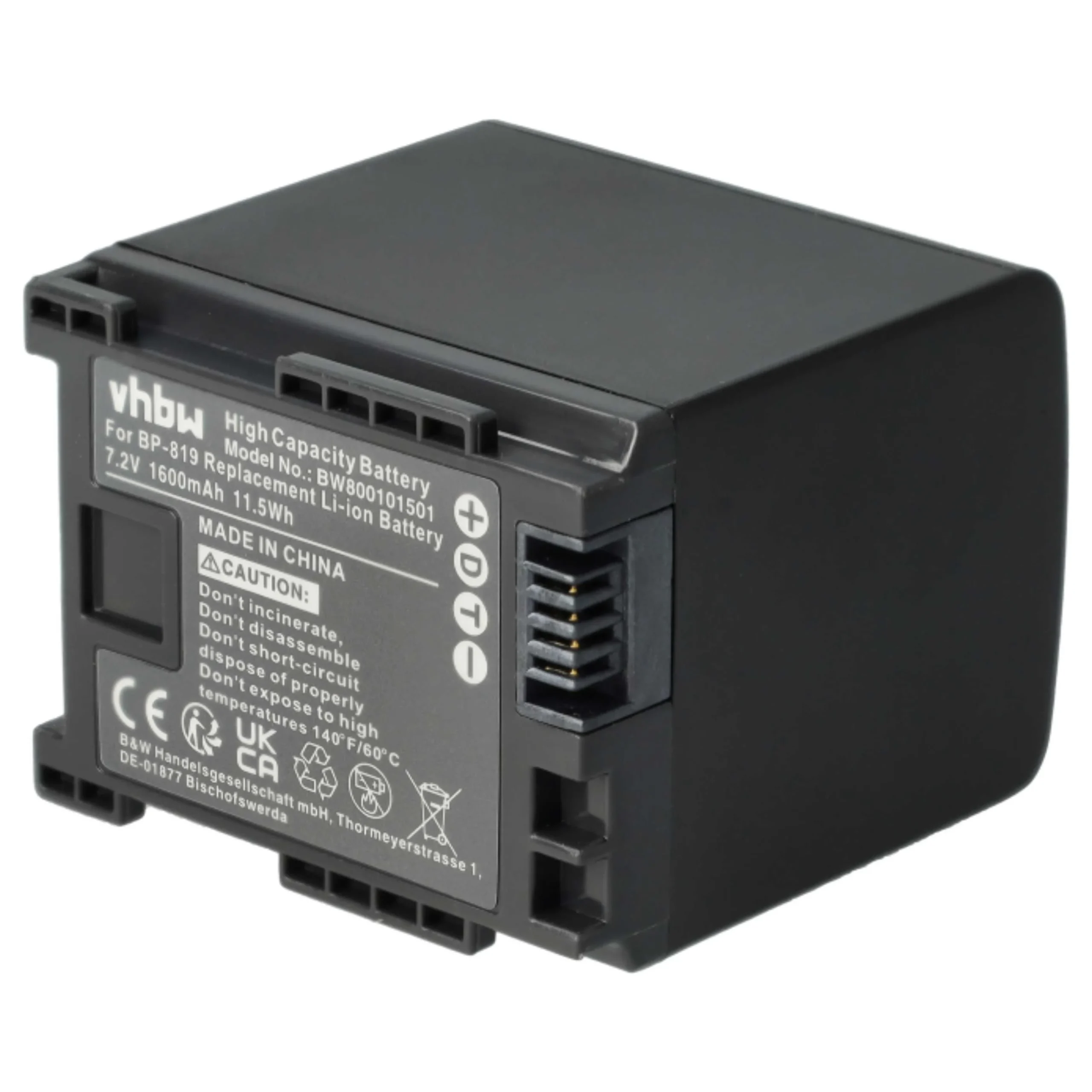 Batterie remplace Canon BP-828, BP-827, BP-820 pour caméscope Canon- 1600mAh 7,2V Li-ion avec puce