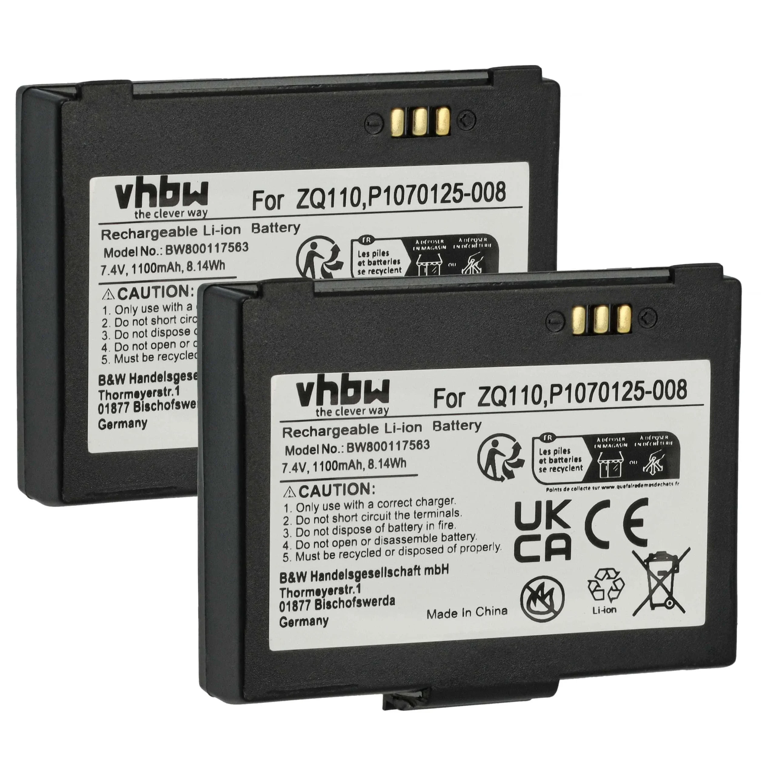2x Batteries remplace Bixolon K409-00007A, PBP-R200 pour scanner de code-barre Bixolon - 1100mAh 7,4V