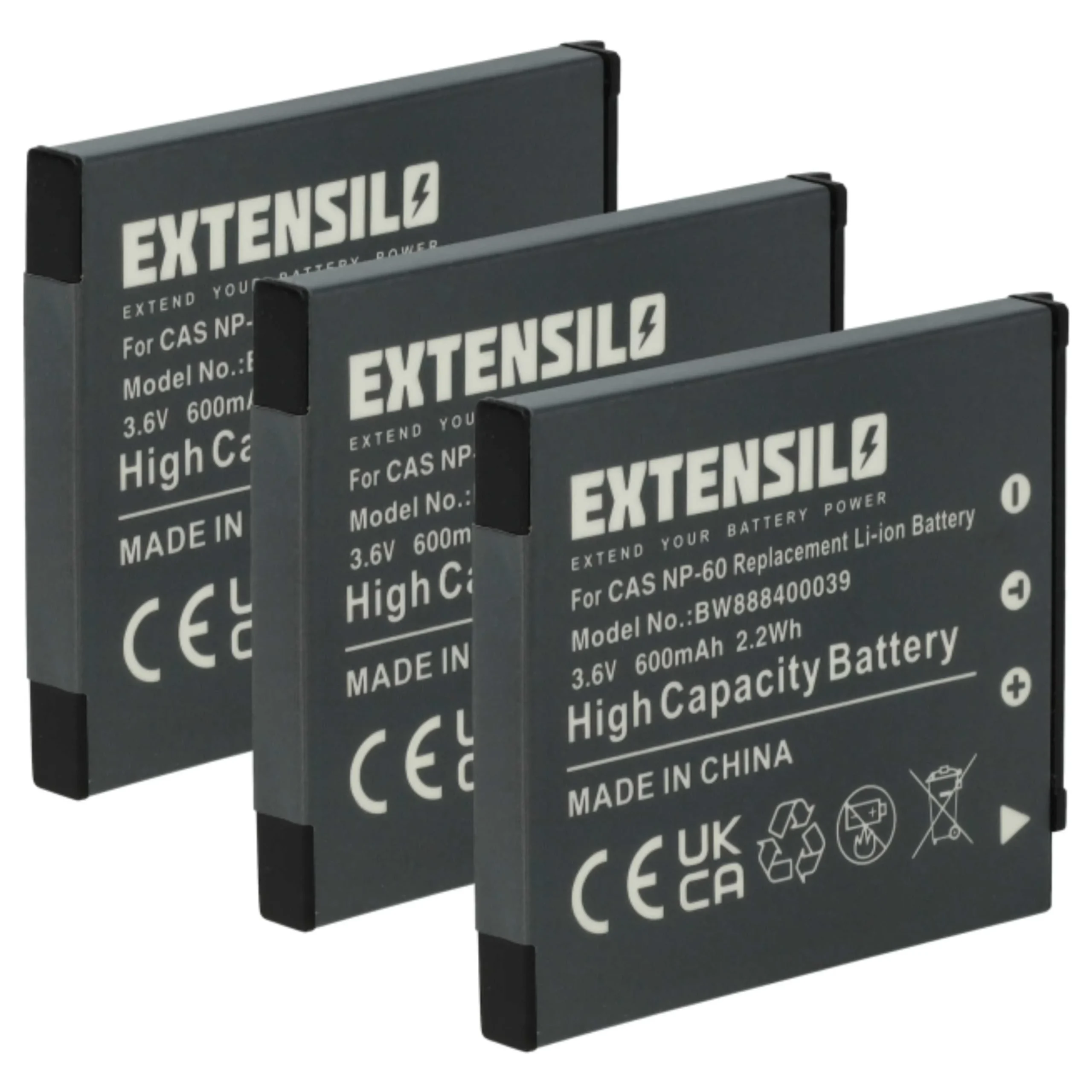 3x Batteries remplace Casio NP-60 pour appareil photo Casio- 600mAh 3,7V Li-ion