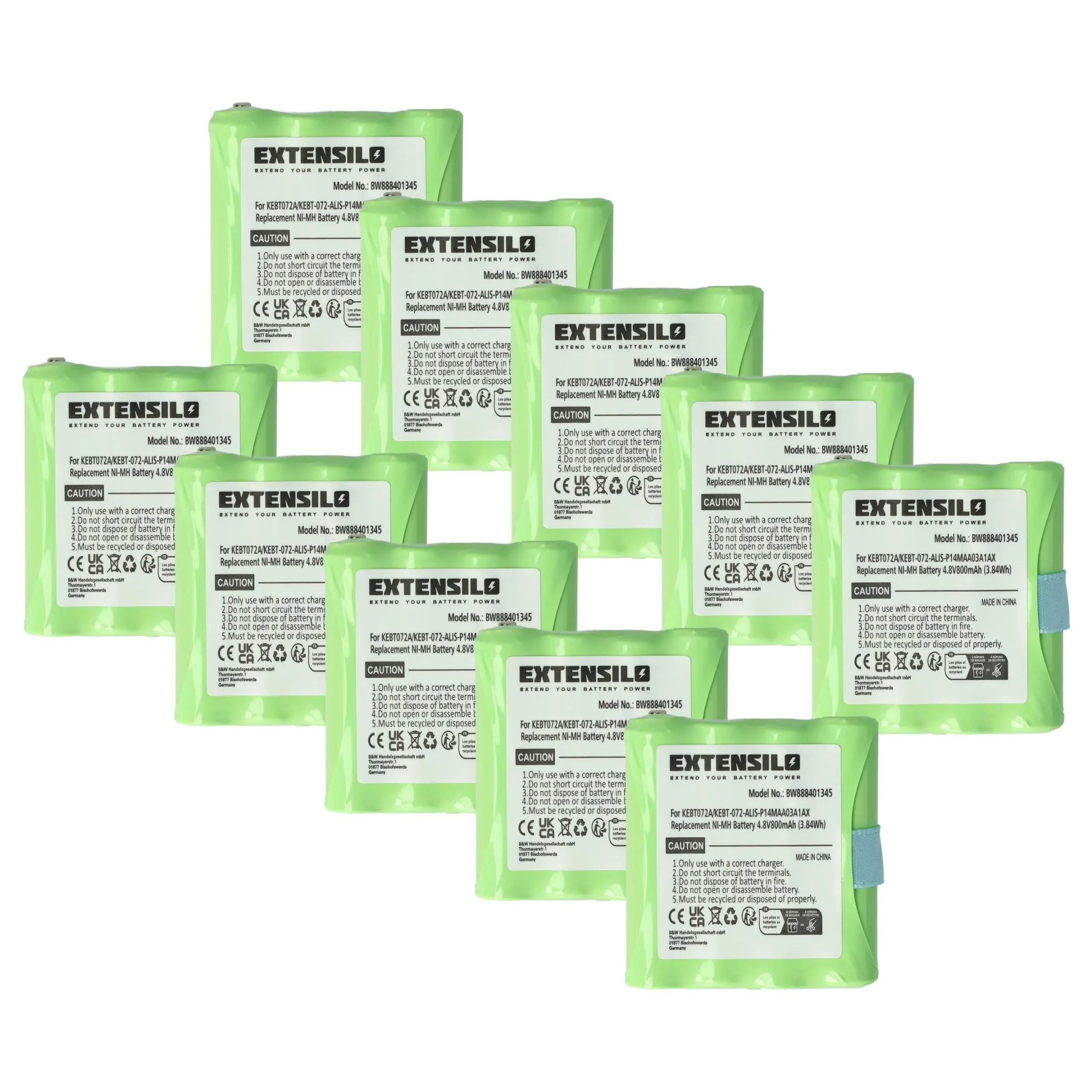 10x Batteries remplace Midland KEBT072A, BATT4R, BATT-4R pour radio talkie-walkie Switel- 800mAh 4,8V NiMH