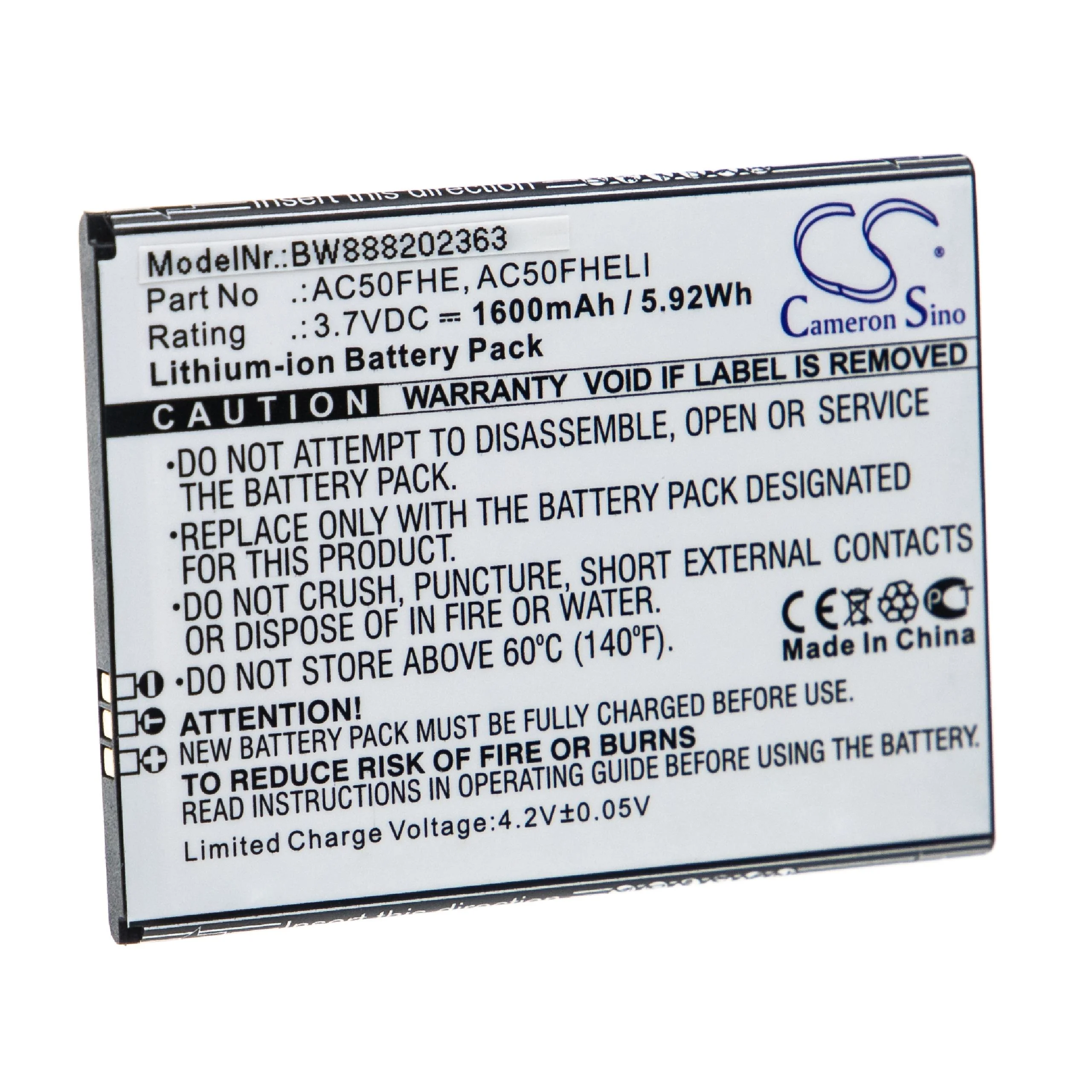 Batterie remplace Archos AC50FHE, AC50FHELI téléphone portable Archos - 1600mAh 3,7V Li-ion