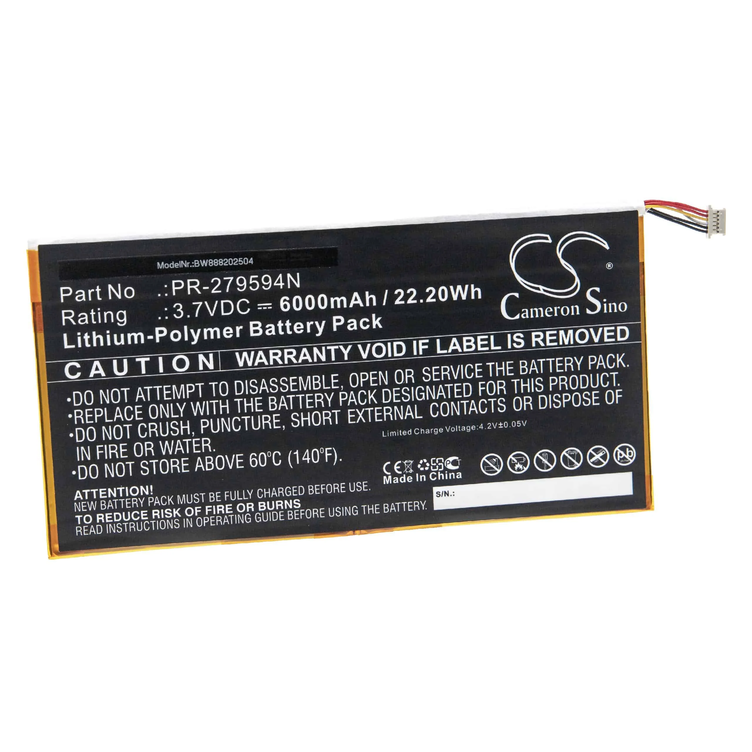Batterie remplace Acer PR-279594N(1ICP3/95/94-2), PR-279594N tablette - 6000mAh 3,7V Li-polymère
