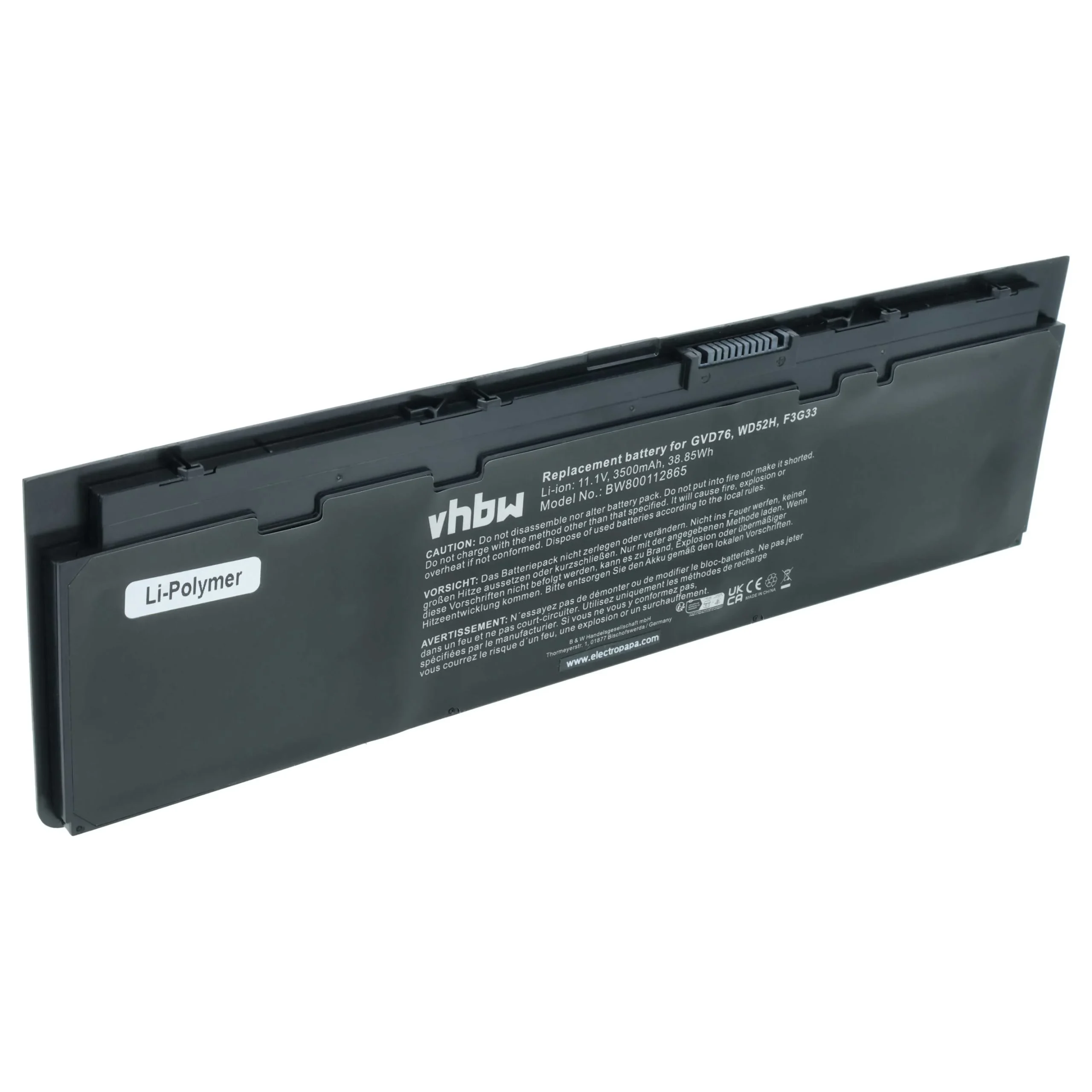 Batterie remplace Dell 0W57CV, 451-BBFW, 451-BBFX pour ordinateur portable Dell- 3500mAh 11,1V Li-ion, noir