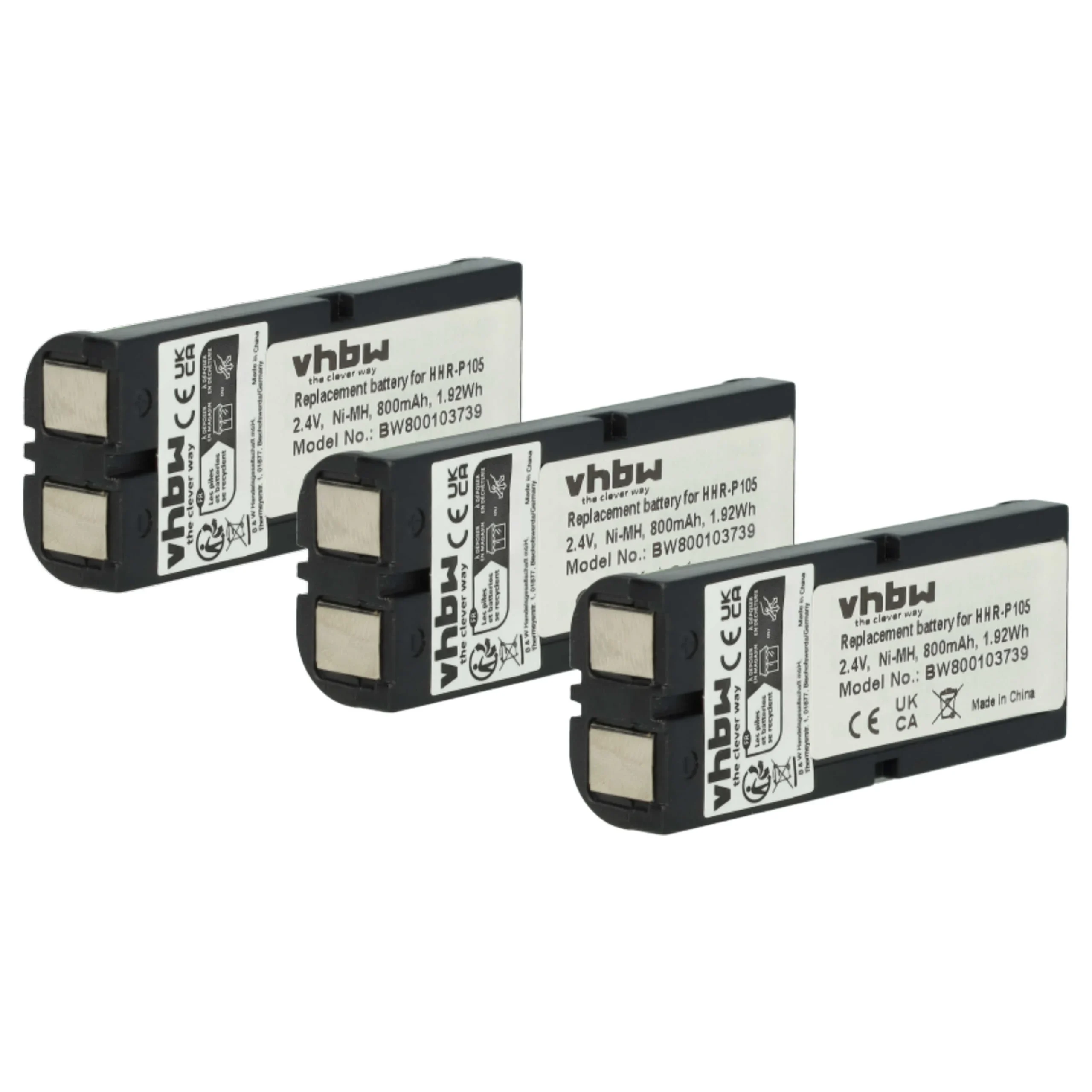 3x Batteries remplace 86420, BT-1009, HHR-P105, CPH-508, BBTG0658001 pour téléphone Philips - 800mAh 2,4V NiMH