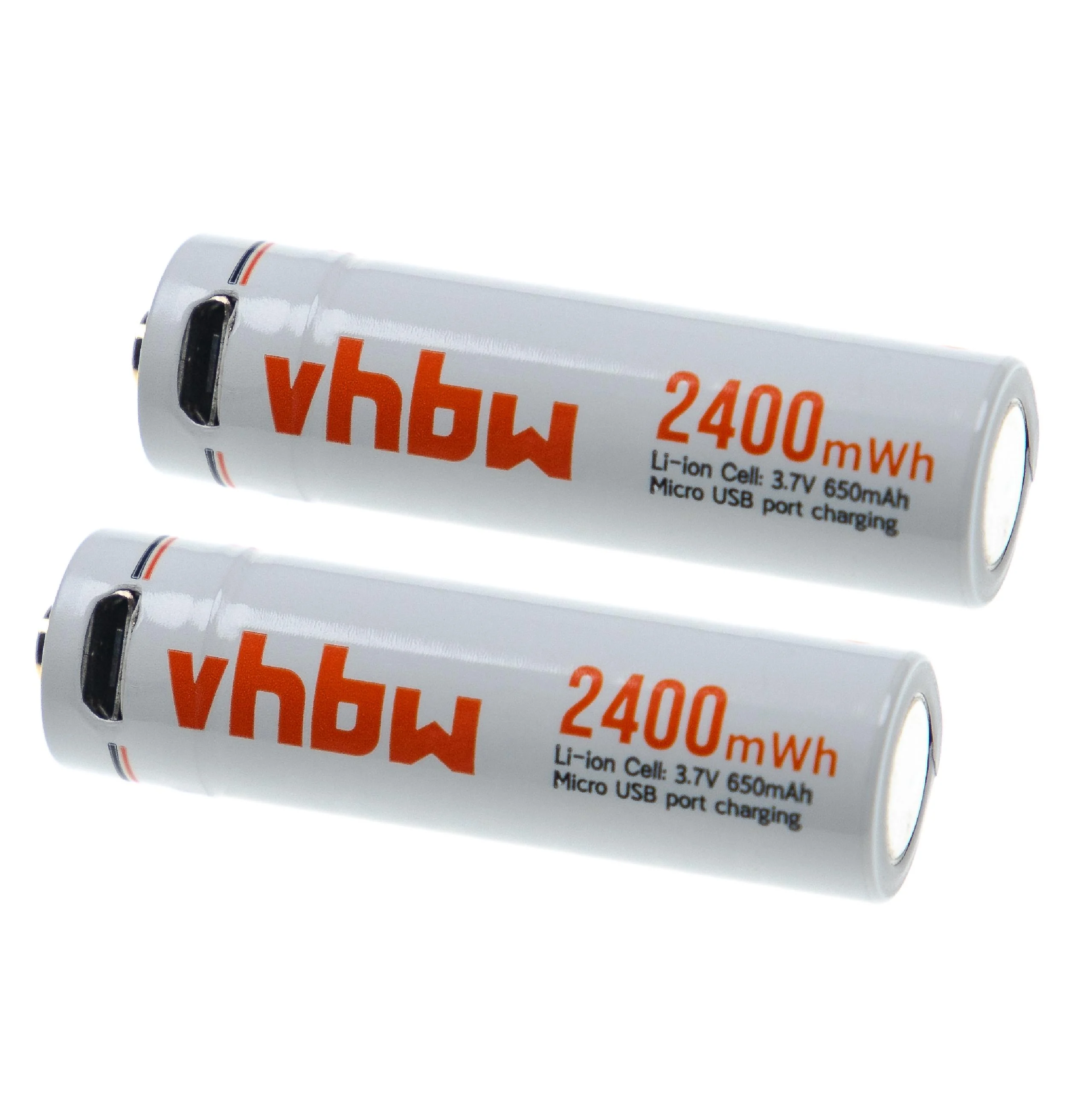 vhbw 2x Piles rechargeables AA mignon (AA) - Avec prise micro-USB, 650 mAh, 1,5 V, Li-ion