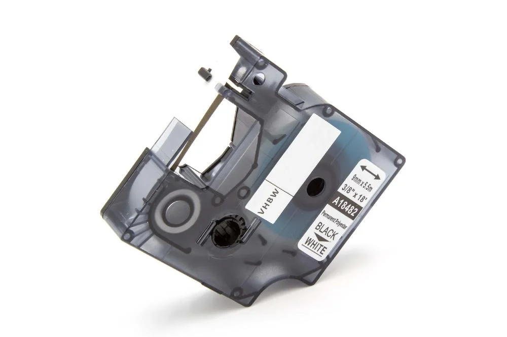 Cassette à ruban remplace Dymo 18482 - 9mm lettrage Noir ruban Blanc, plastique, polyester
