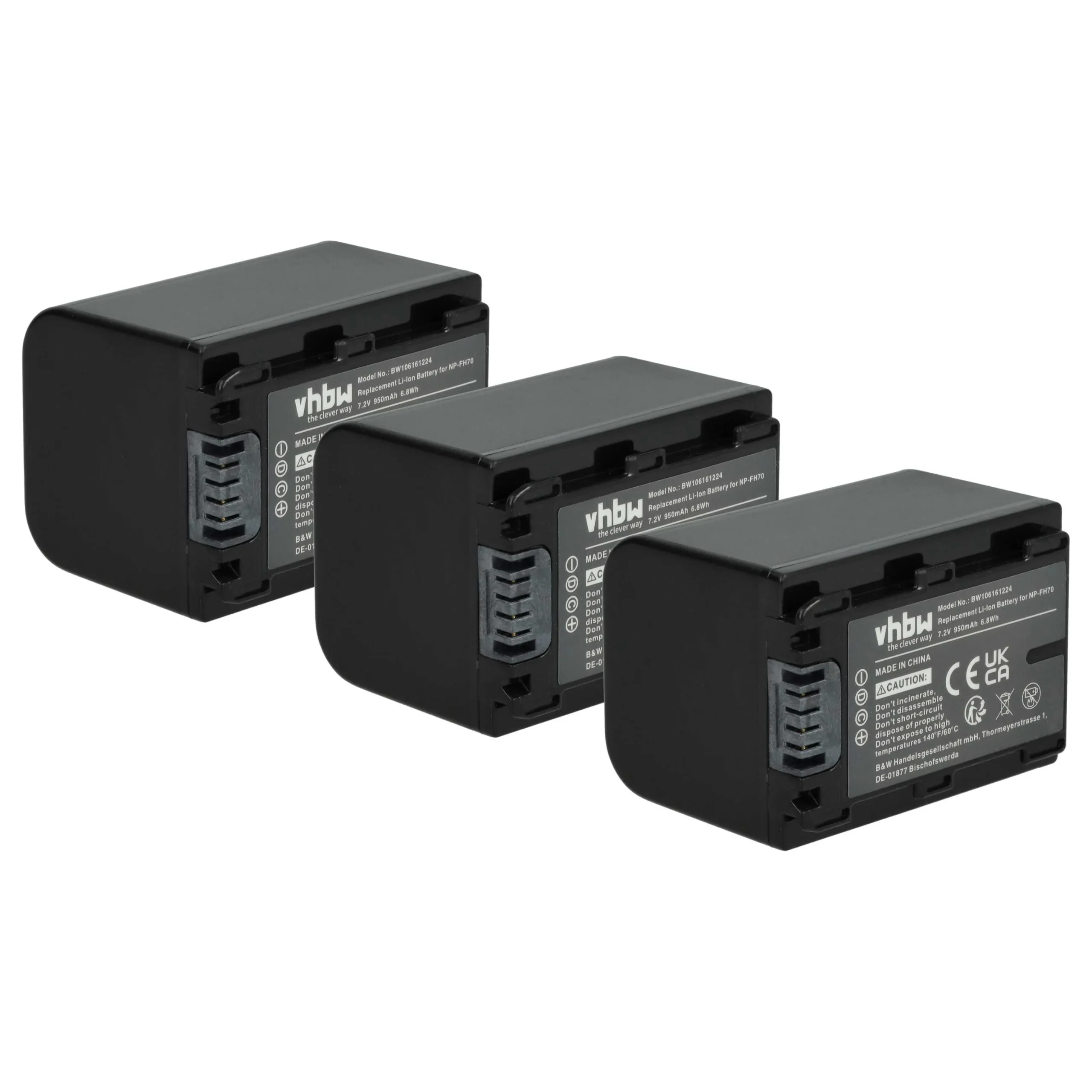 3x Batteries remplace Sony NP-FH50, NP-FH100, NP-FH40 pour caméscope Sony- 950mAh 7,2V Li-ion avec puce