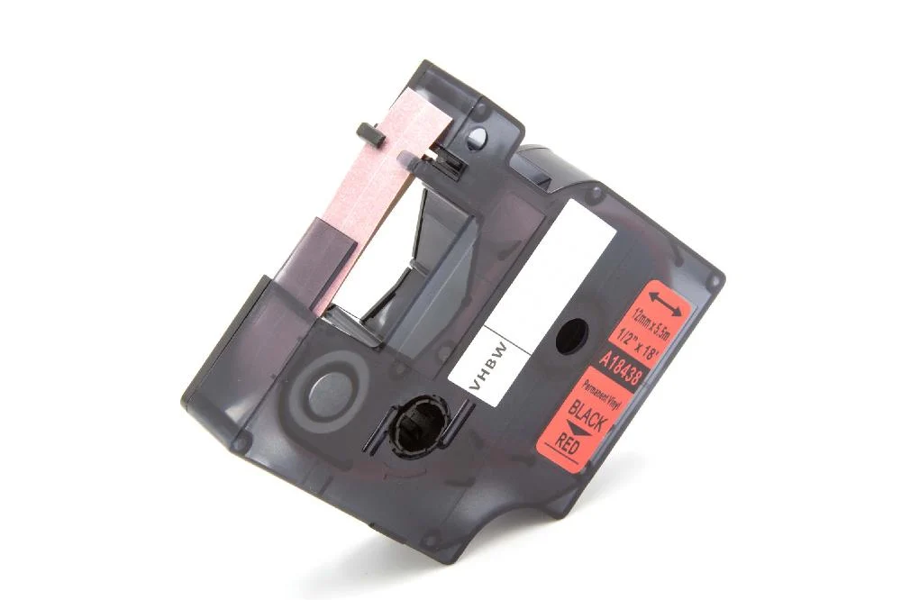 Cassette à ruban remplace Dymo 18438 - 12mm lettrage Noir ruban Rouge, vinyle, plastique