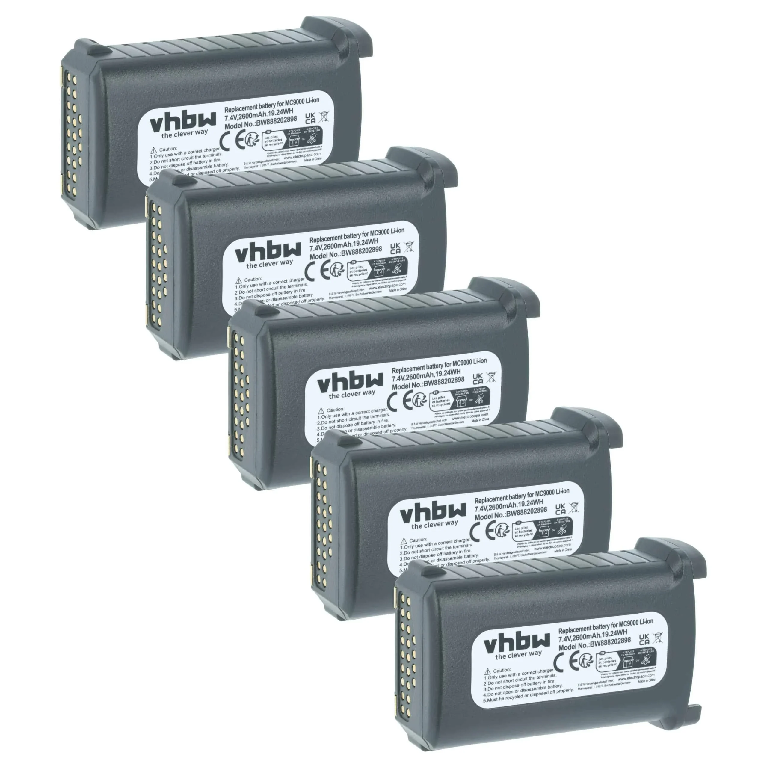 5x Batteries remplace Symbol 21-65587-01, 21-61261-01 pour ordinateur de poche Symbol - 2600mAh 7,4V Li-ion