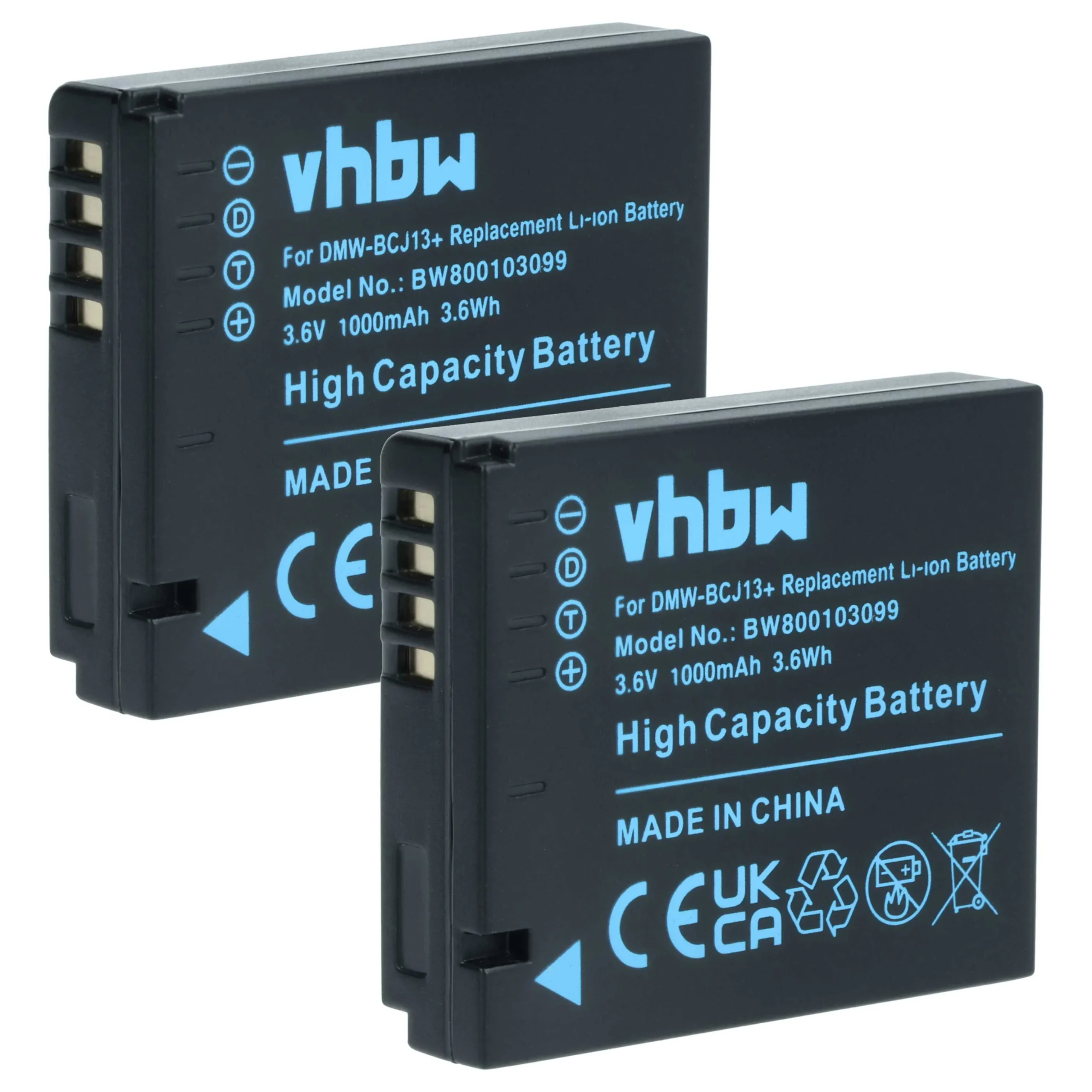 2x Batteries remplace Leica BP-DC10E, BP-DC10 pour appareil photo Leica- 1000mAh 3,6V Li-ion