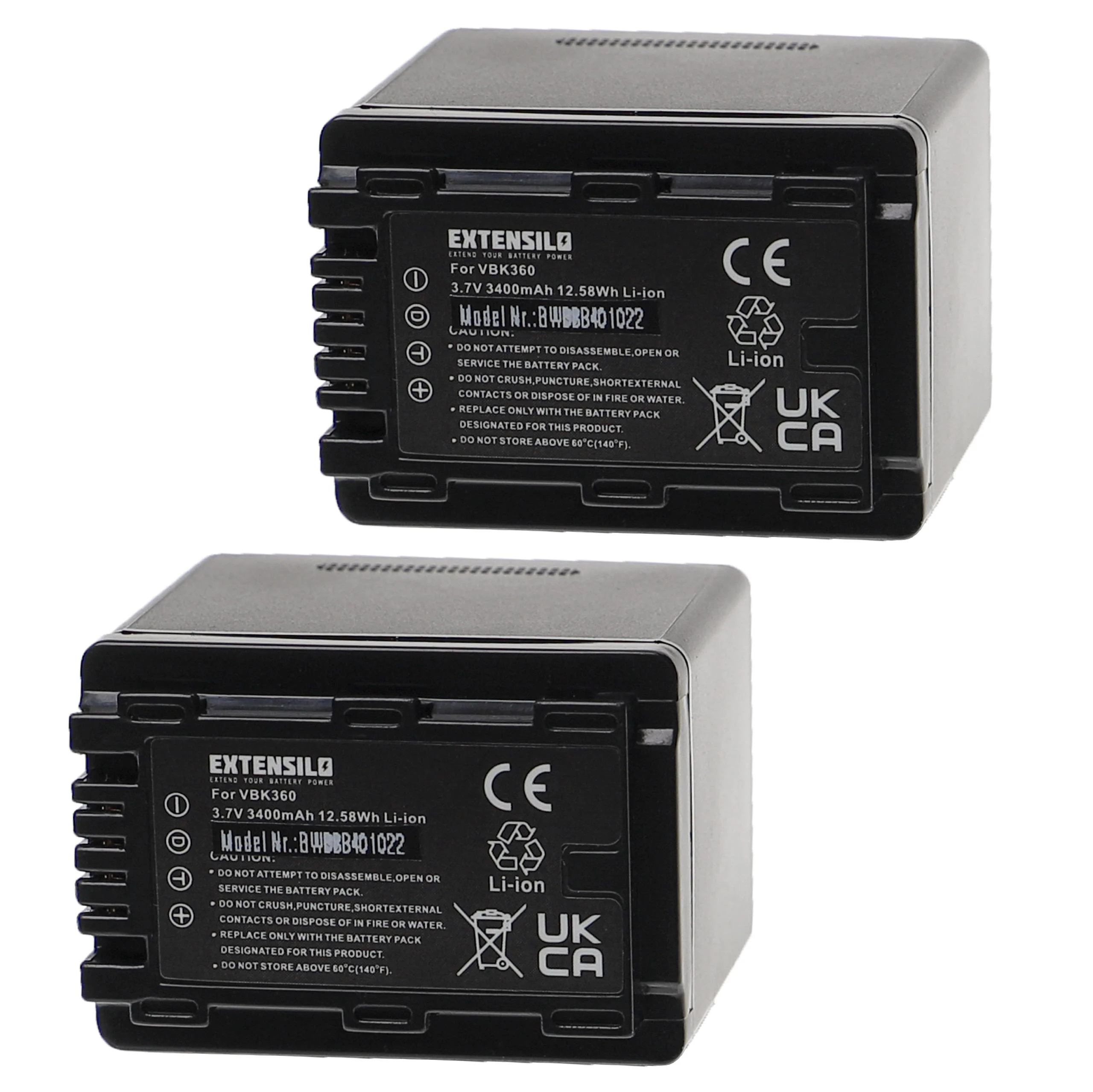 2x Batteries remplace Panasonic VW-VBK360 pour appareil photo Panasonic- 3400mAh 3,7V Li-ion