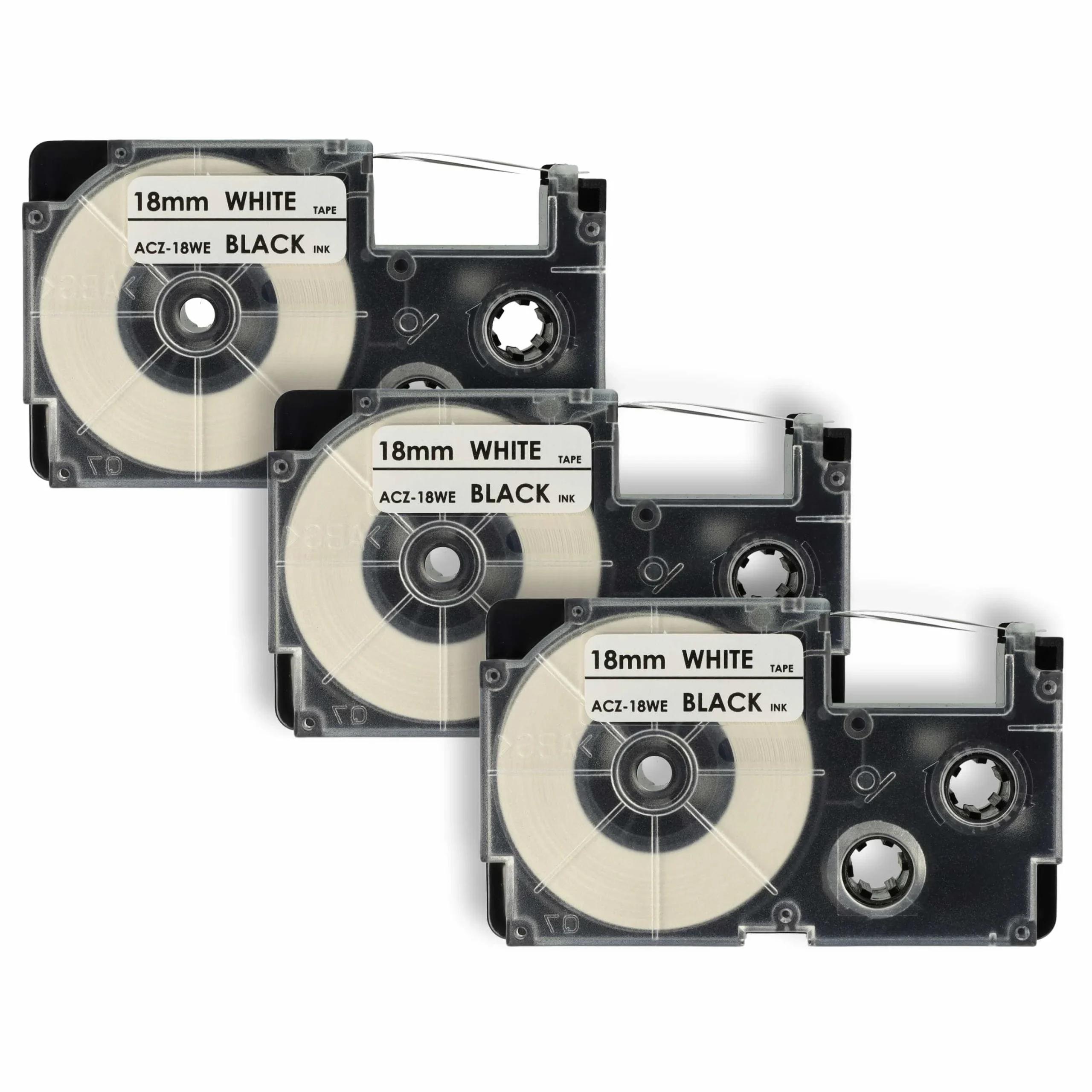 3x Cassettes à ruban remplacent Casio XR-18WE, XR-18WE1 - 18mm lettrage Noir ruban Blanc, plastique
