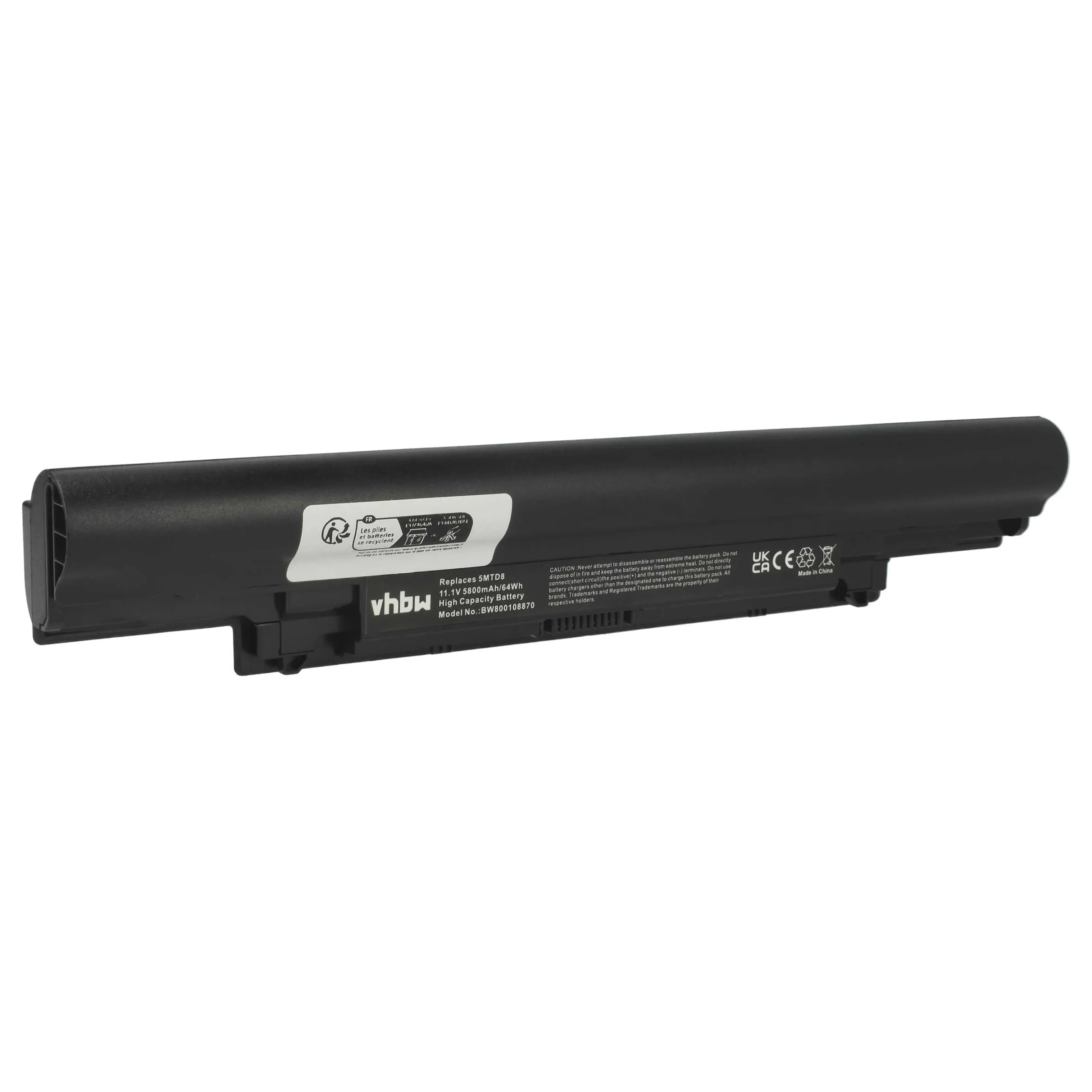 Batterie remplace Dell VDYR8, HGJW8, H7WX1, 5MTD8 pour ordinateur portable Dell- 5800mAh 11,1V Li-ion, noir