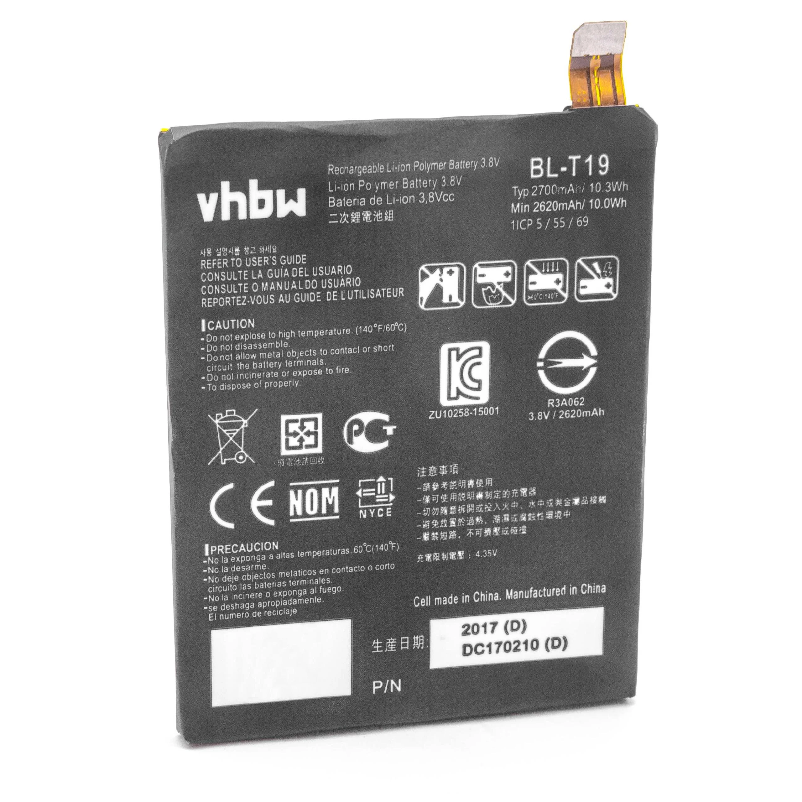 Batterie remplace LG BL-T19 téléphone portable LG - 2600mAh 3,8V Li-polymère