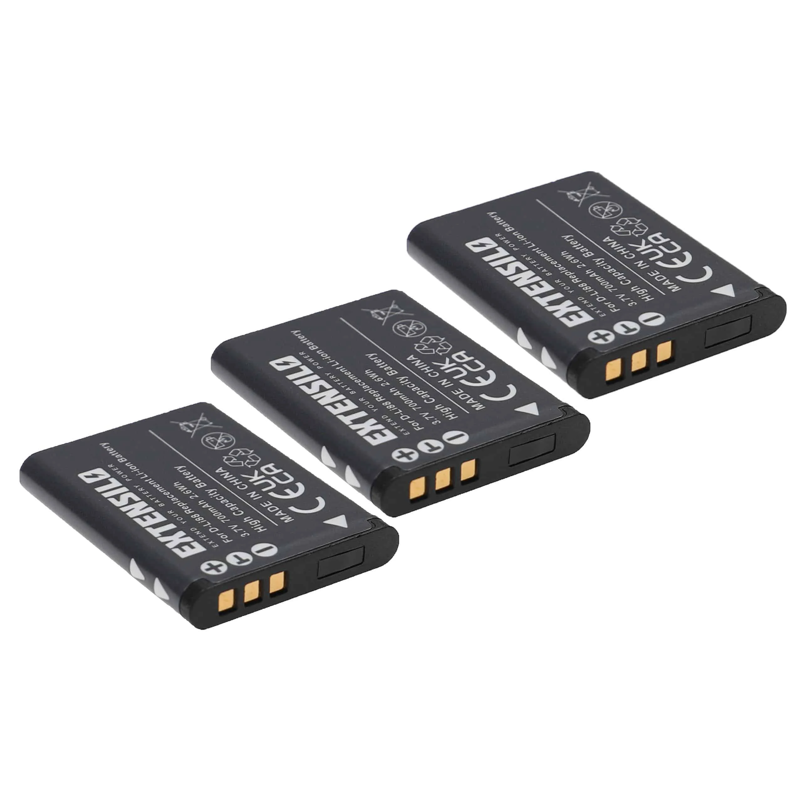 3x Batteries remplace Panasonic VW-VBX070E, VW-VBX070 pour appareil photo Toshiba- 700mAh 3,7V Li-ion