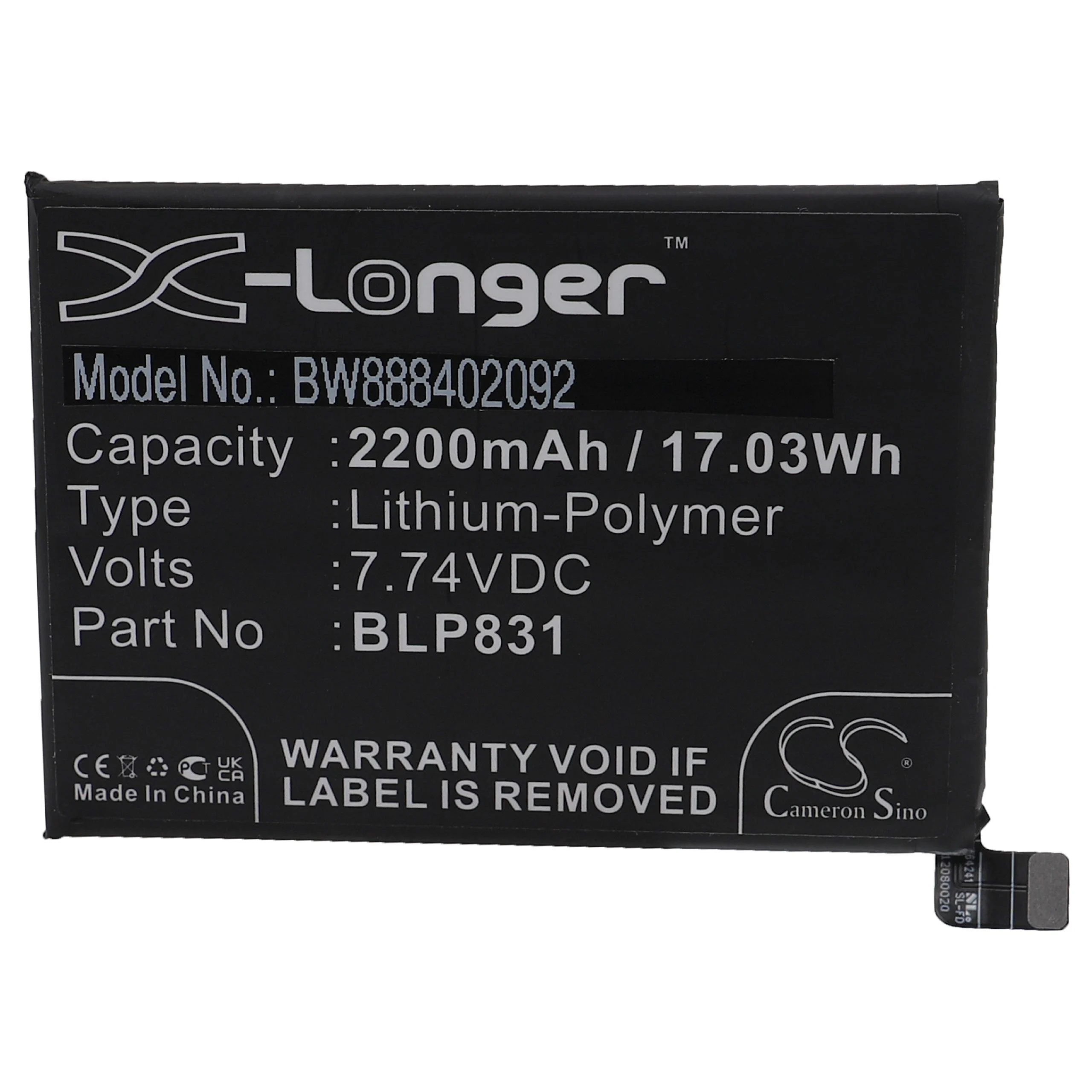 Batterie remplace Oppo BLP831 téléphone portable OPPO - 2200mAh 7,74V Li-polymère