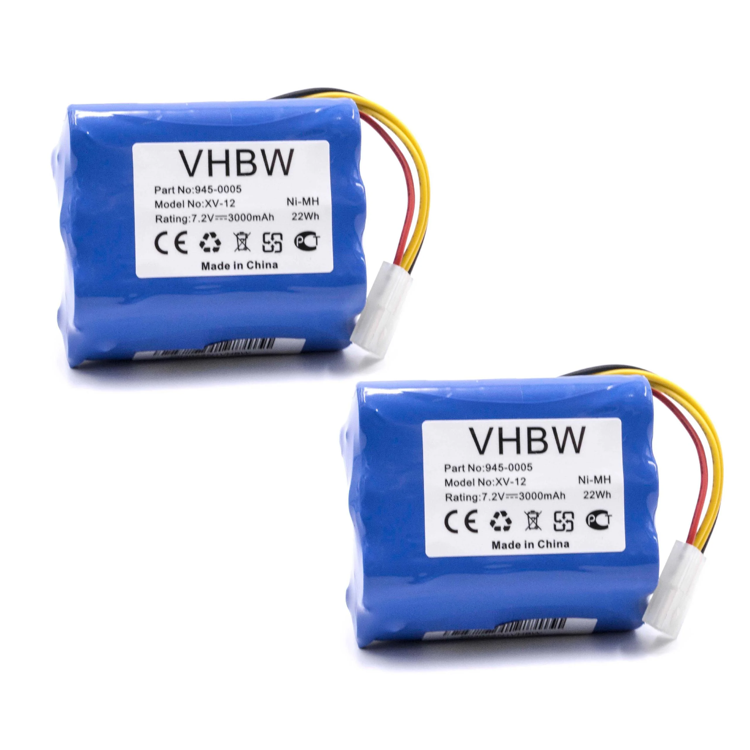 2x Batteries remplace Neato 205-0001, 945-0005, 945-0006 pour robot aspirateur Neato - 3000mAh 7,2V NiMH