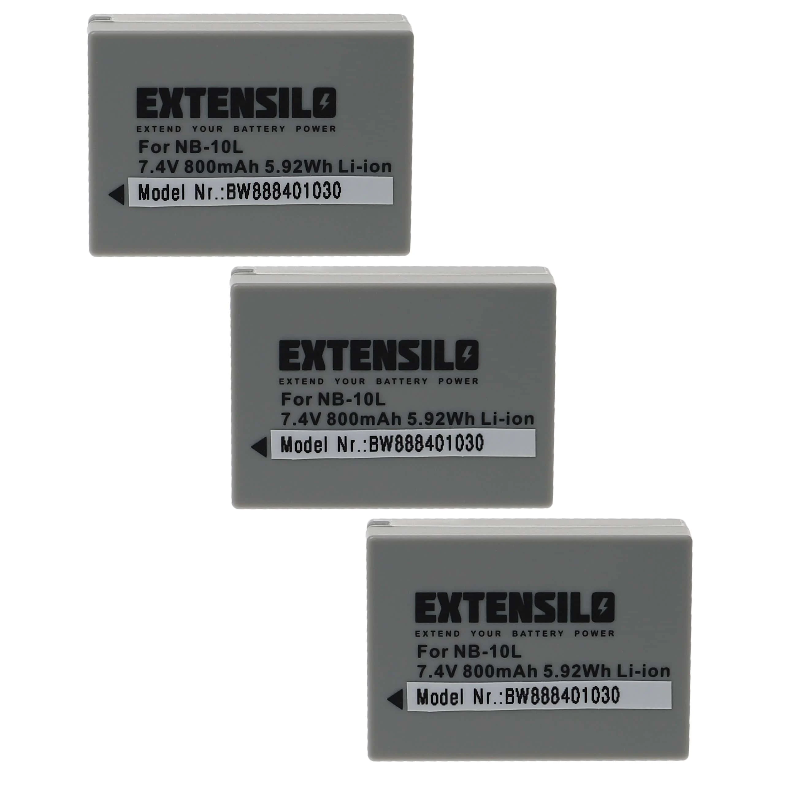 3x Batteries remplace Canon NB-10L pour appareil photo Canon- 800mAh 7,4V Li-ion