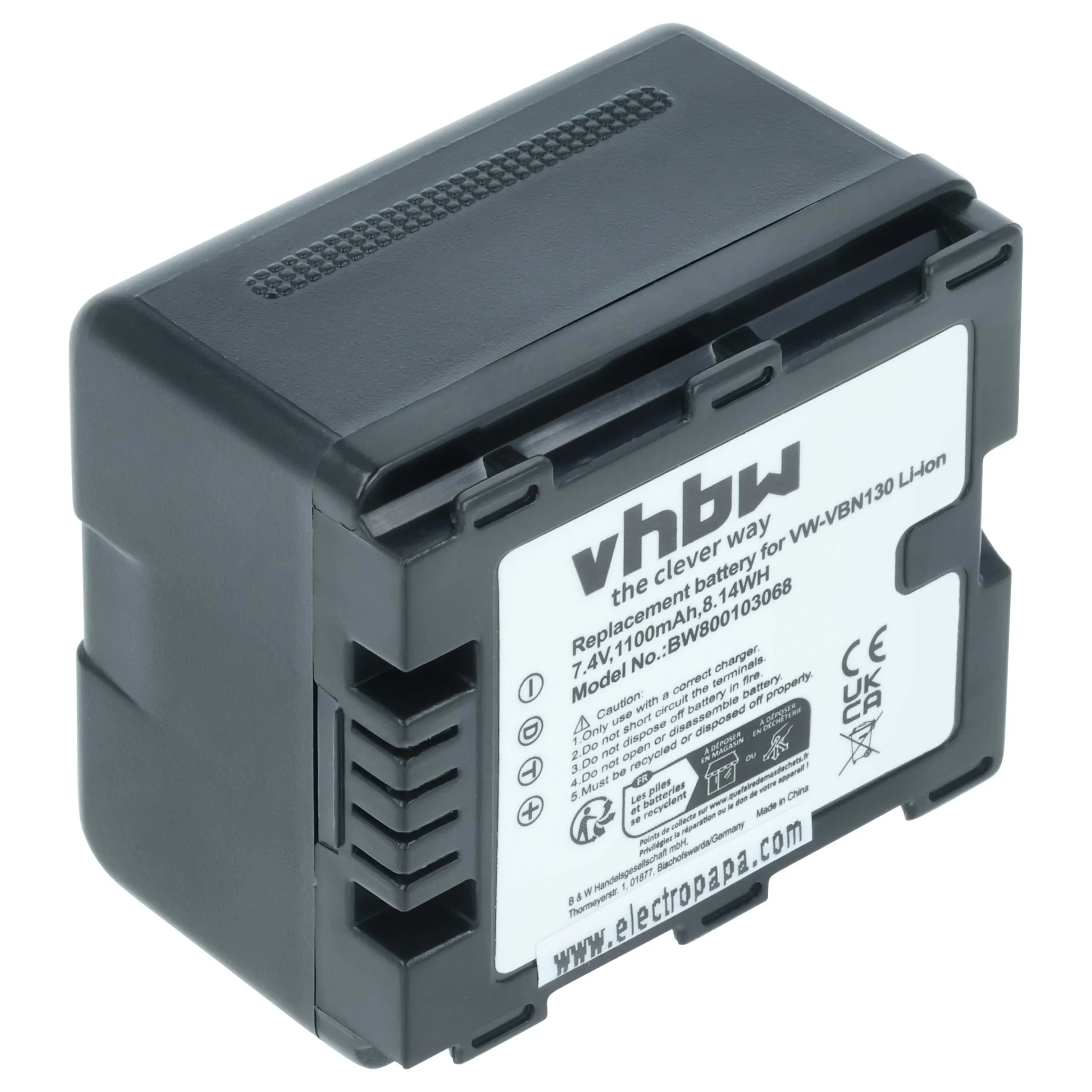 Batterie remplace Panasonic VW-VBN130, VW-VBN130E pour caméscope Panasonic- 1100mAh 7,2V Li-ion avec puce