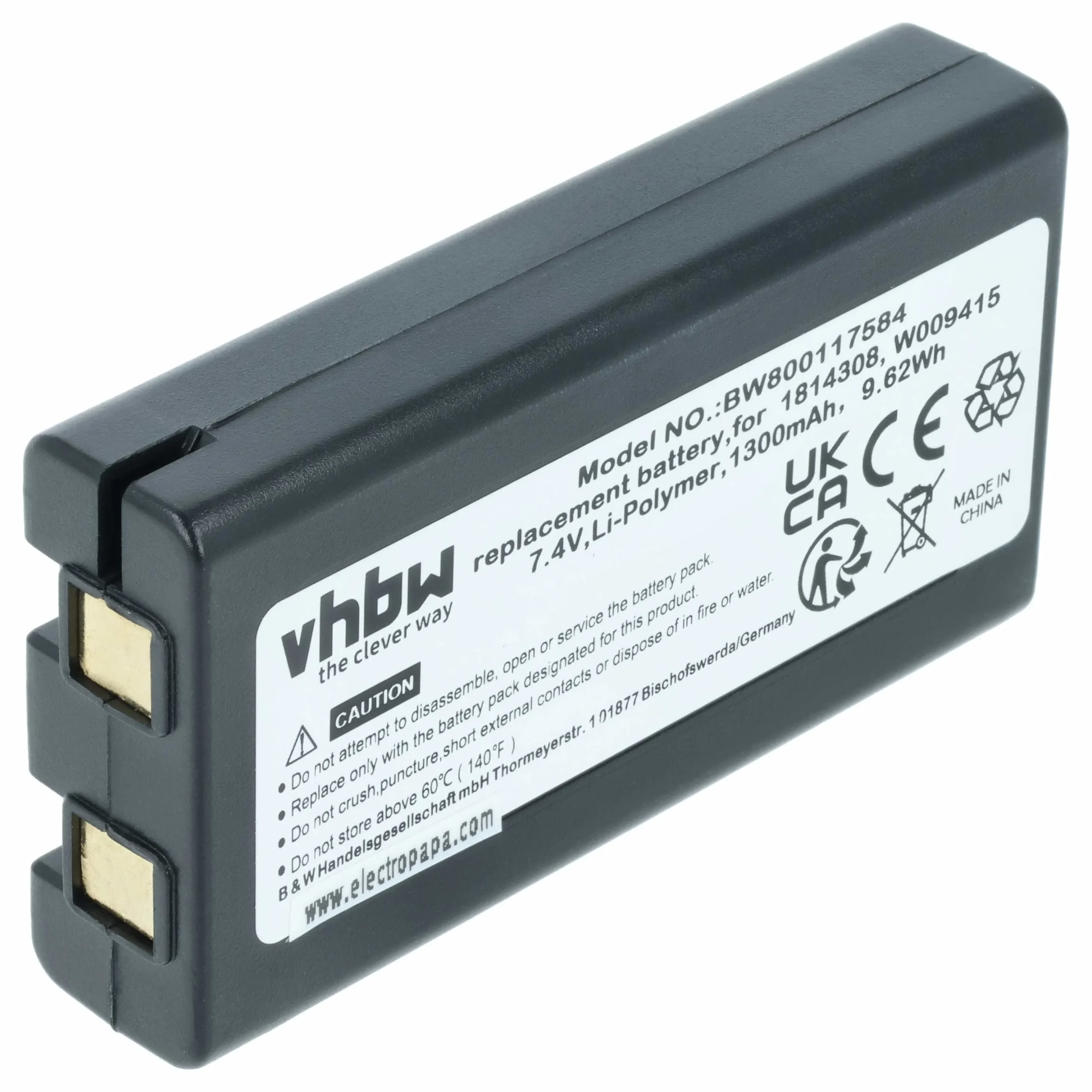 Batterie remplace Dymo W009415, 643463, 1814308 pour imprimante Dymo - 1300mAh 7,4V Li-polymère