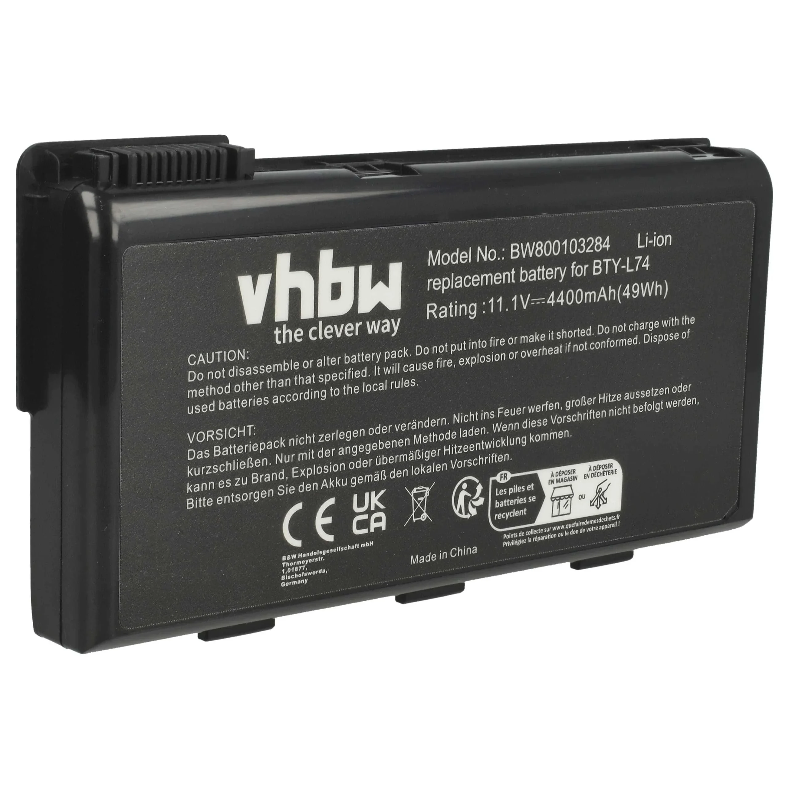 Batterie remplace MSI 91NMS17LF6SU1, 91NMS17LD4SU1 pour ordinateur portable MSI- 4400mAh 11,1V Li-ion, noir
