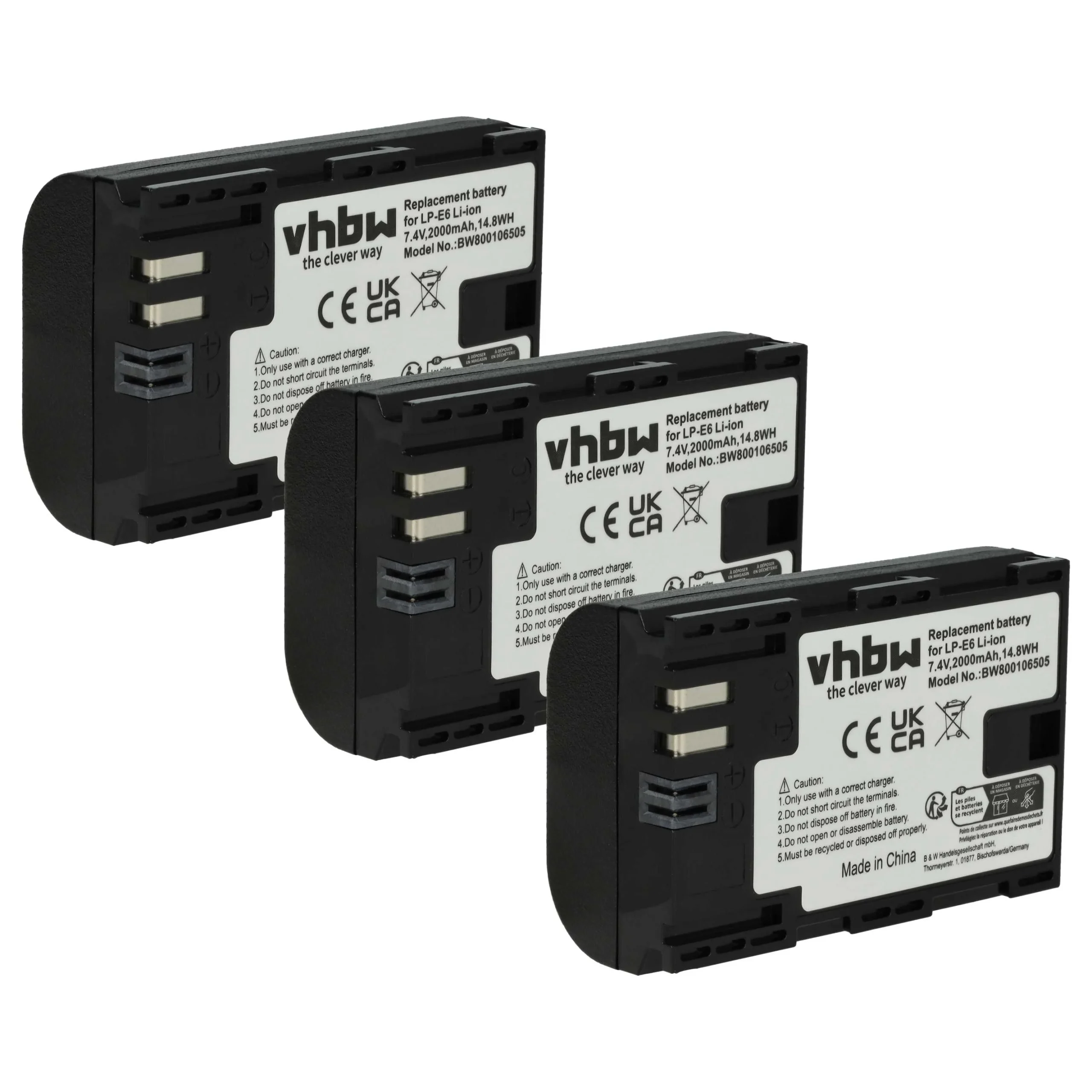 3x Batteries remplace Canon LP-E6 pour appareil photo Blackmagic- 2000mAh 7,2V Li-ion