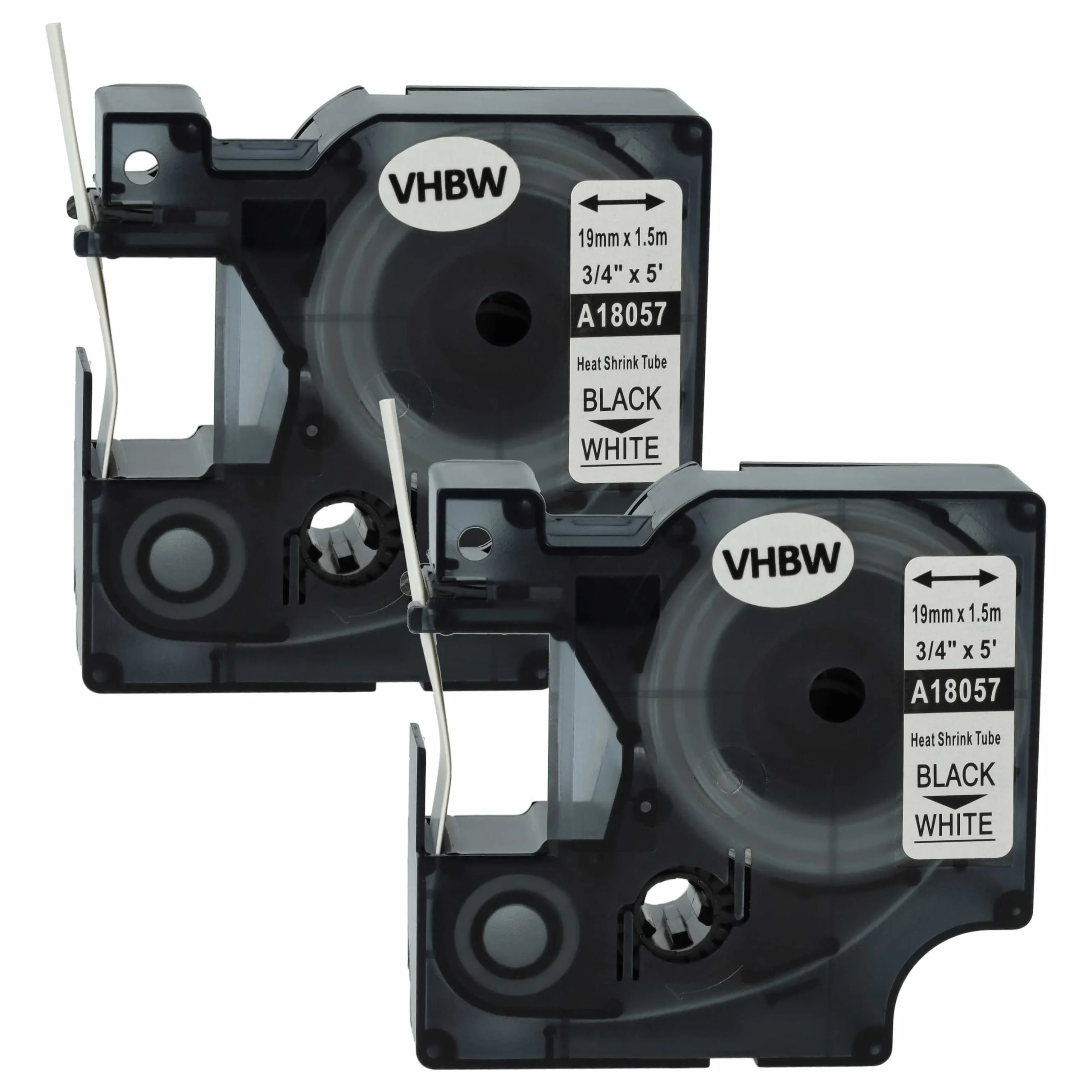 2x Cassettes à ruban remplacent Dymo 18057 - lettrage Noir ruban Blanc, plastique, thermorétractable, 19 mm