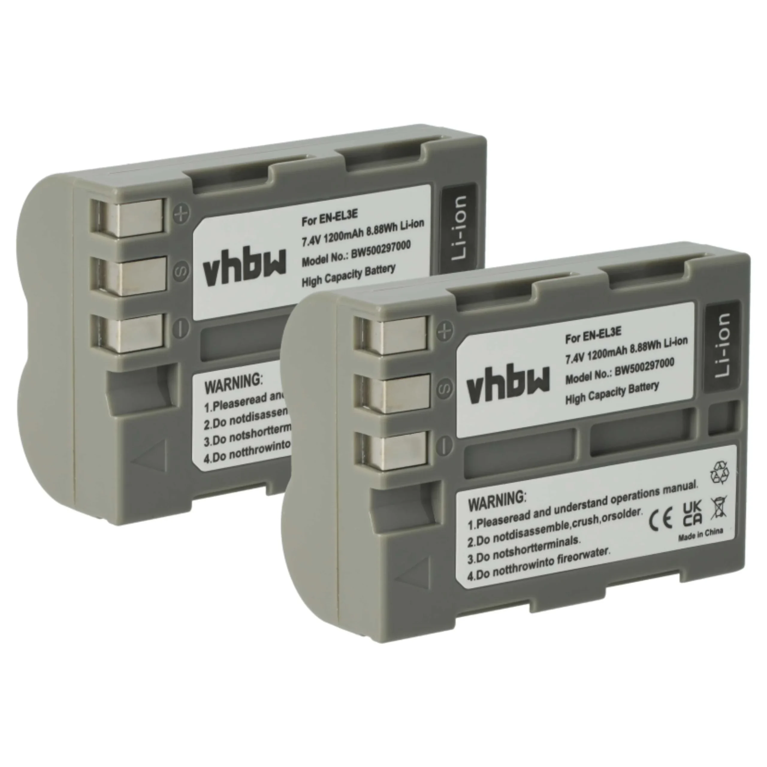 2x Batteries remplace Nikon EN-EL3e pour appareil photo Nikon- 1200mAh 7,2V Li-ion