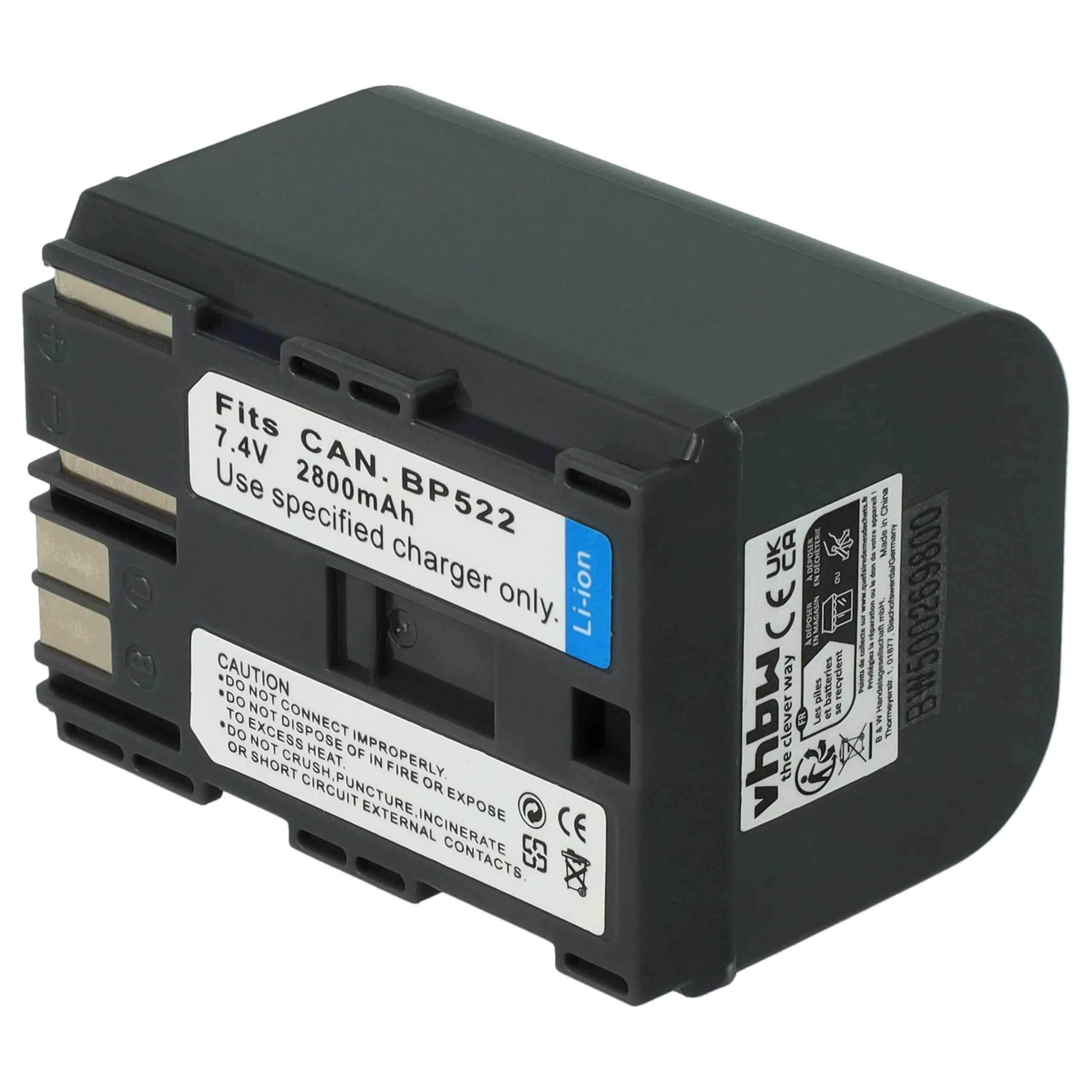 Batterie remplace Canon BP-535, BP-511, BP-522, BP-512, BP-514 pour caméscope Canon- 2800mAh 7,2V Li-ion