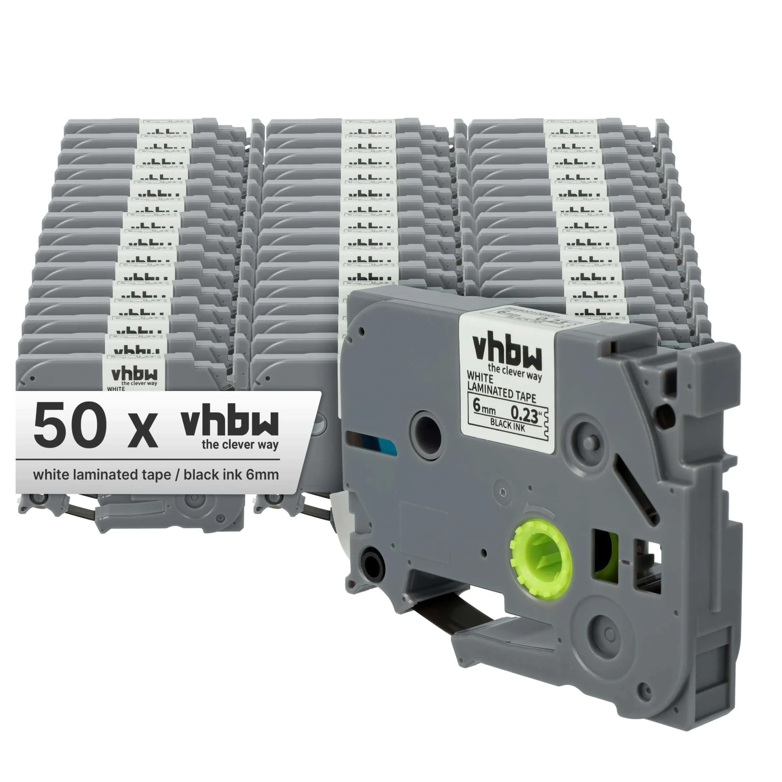 50x Cassettes à ruban remplacent Brother TZE-211, TZ-211 - 6mm lettrage Noir ruban Blanc, plastique